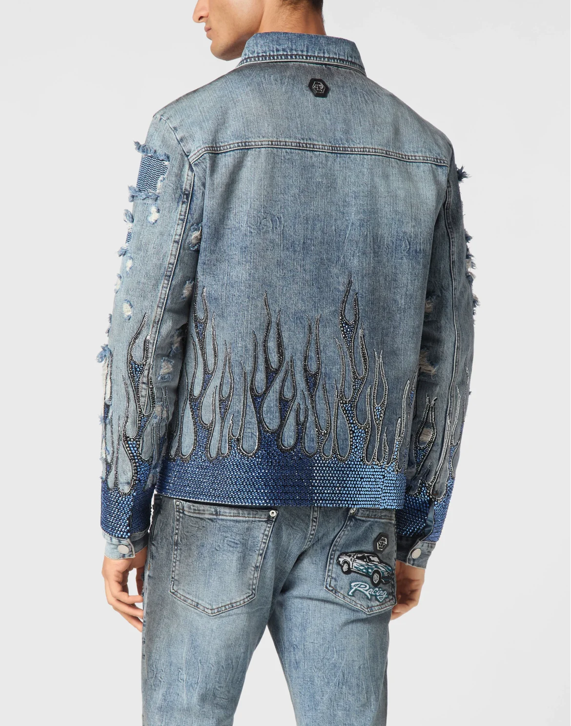 Denim Oversize Jacket LS Strass Flame, цвет: Серый