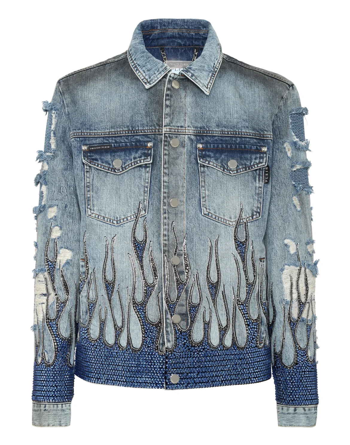 Denim Oversize Jacket LS Strass Flame, цвет: Серый