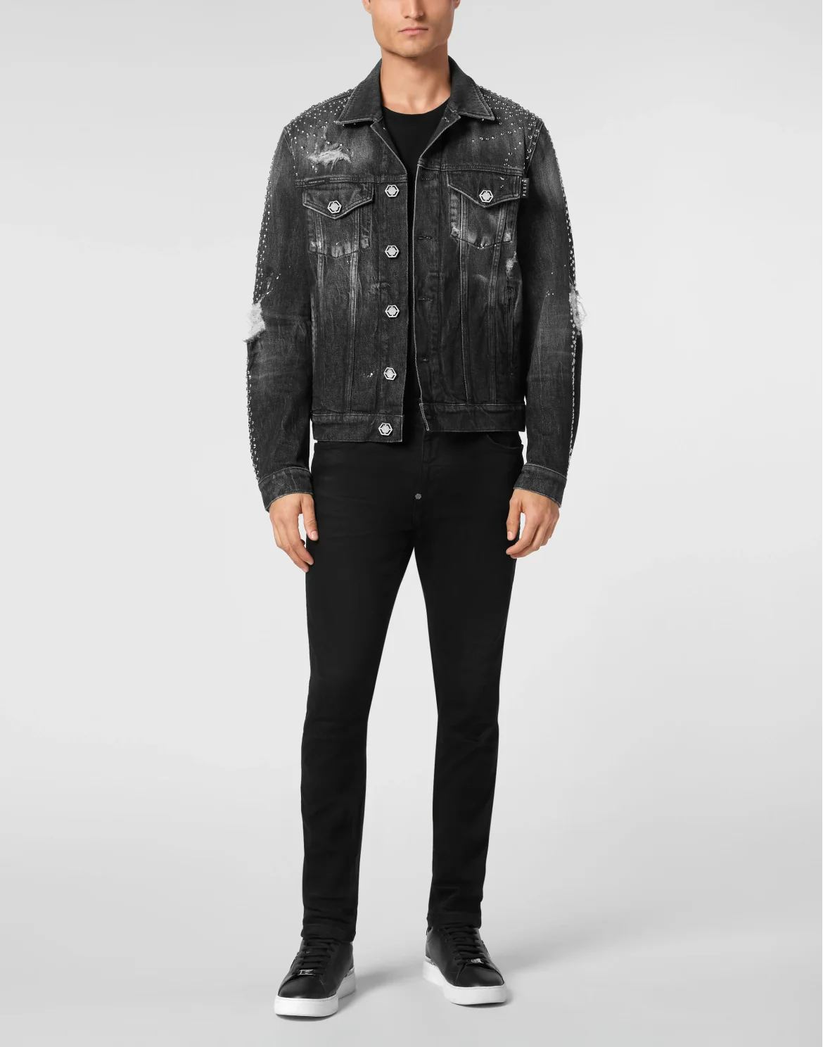 Denim Trucker Jacket LS Studs, цвет: Серый