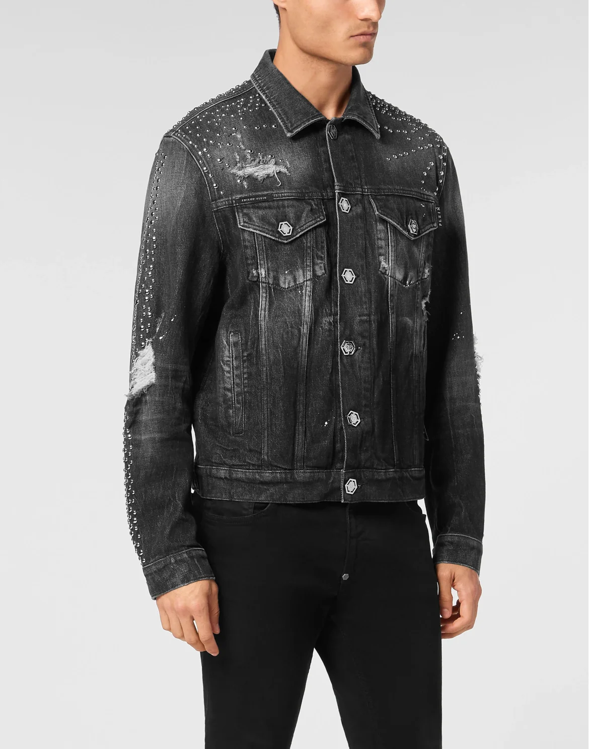 Denim Trucker Jacket LS Studs, цвет: Серый