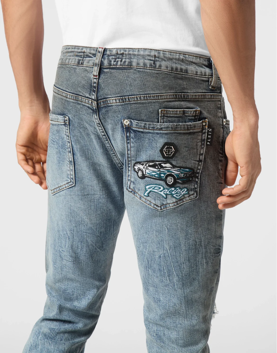 Denim Super Straight Cut Fit Trousers Cars Racing, цвет: Серый