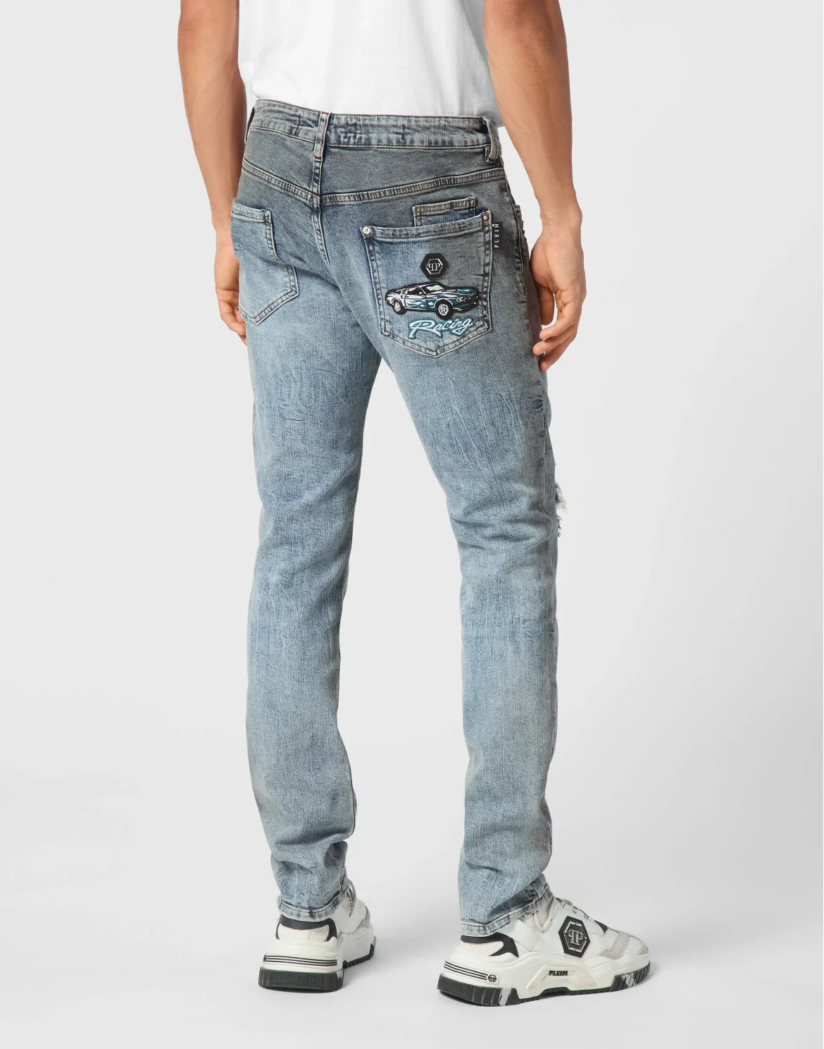 Denim Super Straight Cut Fit Trousers Cars Racing, цвет: Серый