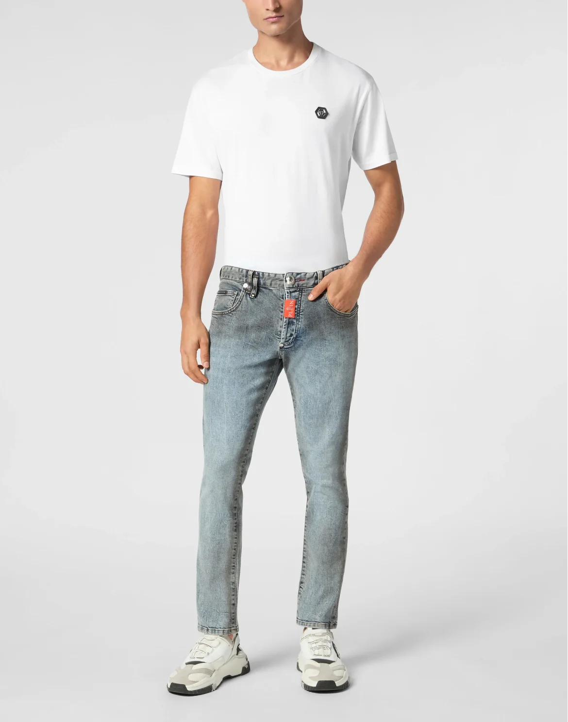 Denim Skinny Fit Trousers Hexagon, цвет: Серый