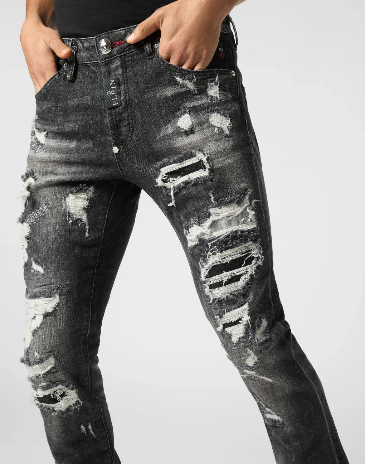 Denim Super Straight Cut Fit Trousers Hexagon, цвет: Черный