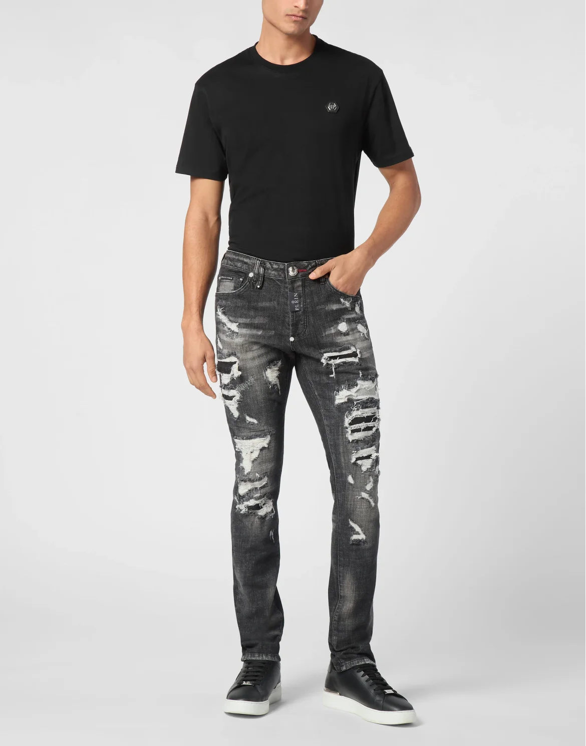 Denim Super Straight Cut Fit Trousers Hexagon, цвет: Черный