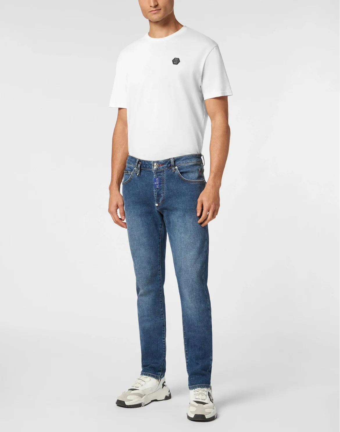 Denim Super Straight Cut Fit Trousers Hexagon, цвет: Синий