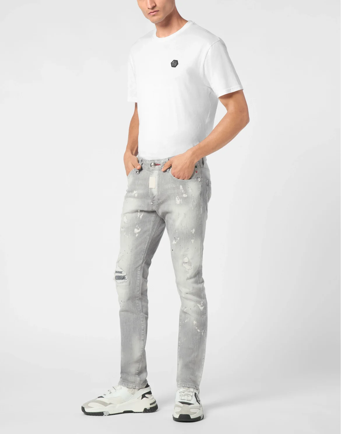 Denim Super Straight Cut Fit Trousers Hexagon, цвет: Серый