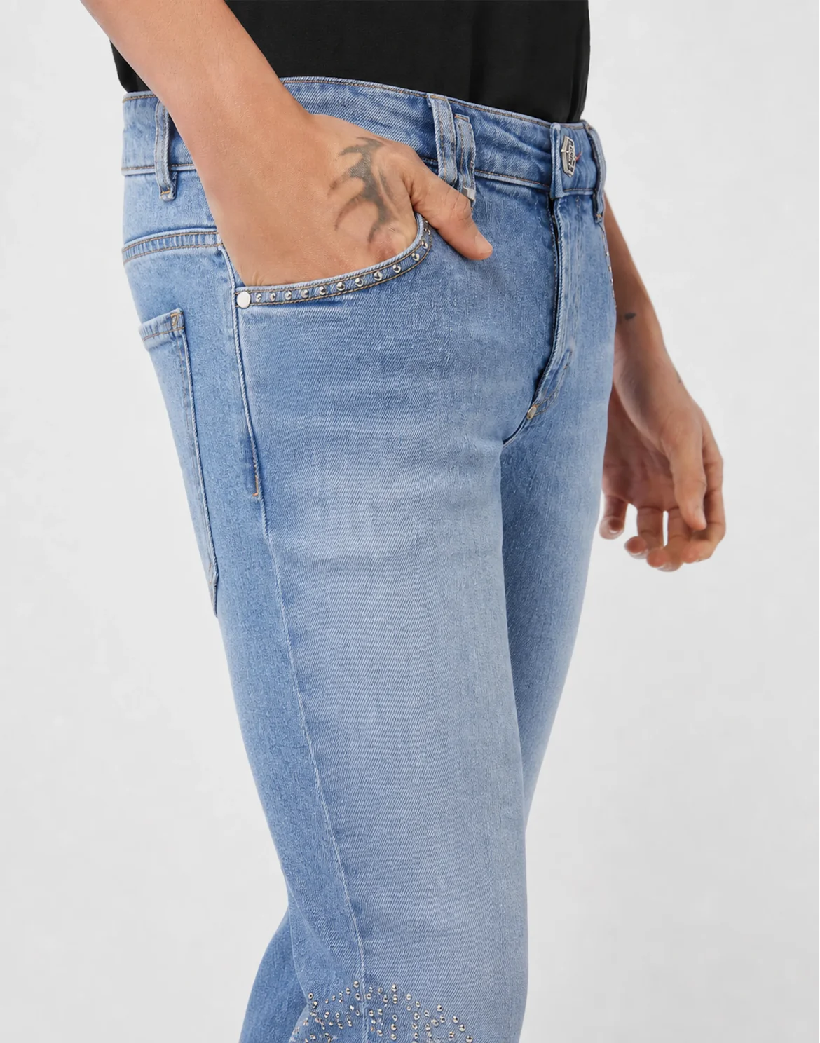 Denim Super Straight Cut Trousers Studs, цвет: Голубой