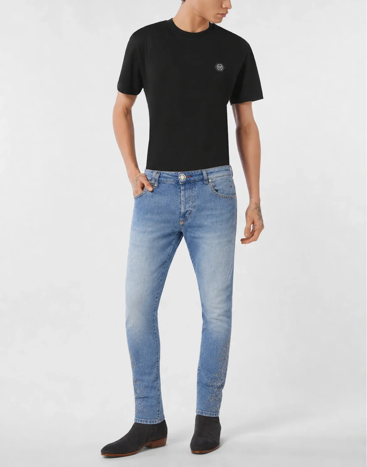 Denim Super Straight Cut Trousers Studs, цвет: Голубой