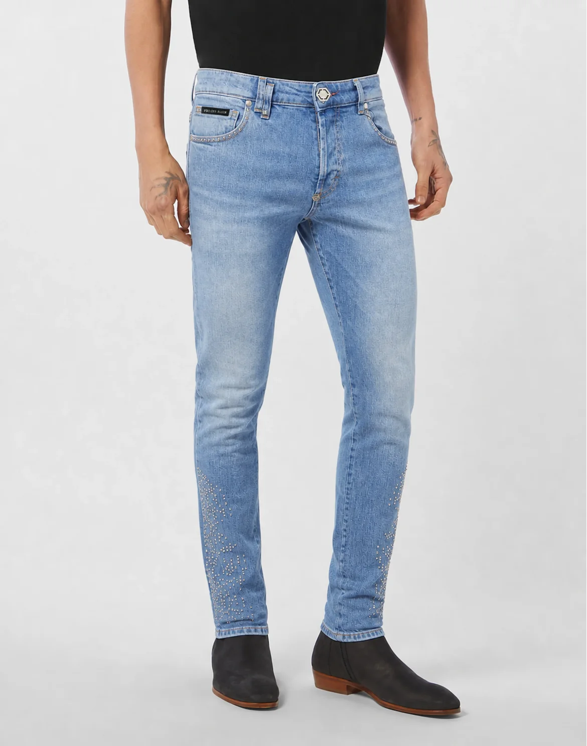 Denim Super Straight Cut Trousers Studs, цвет: Голубой
