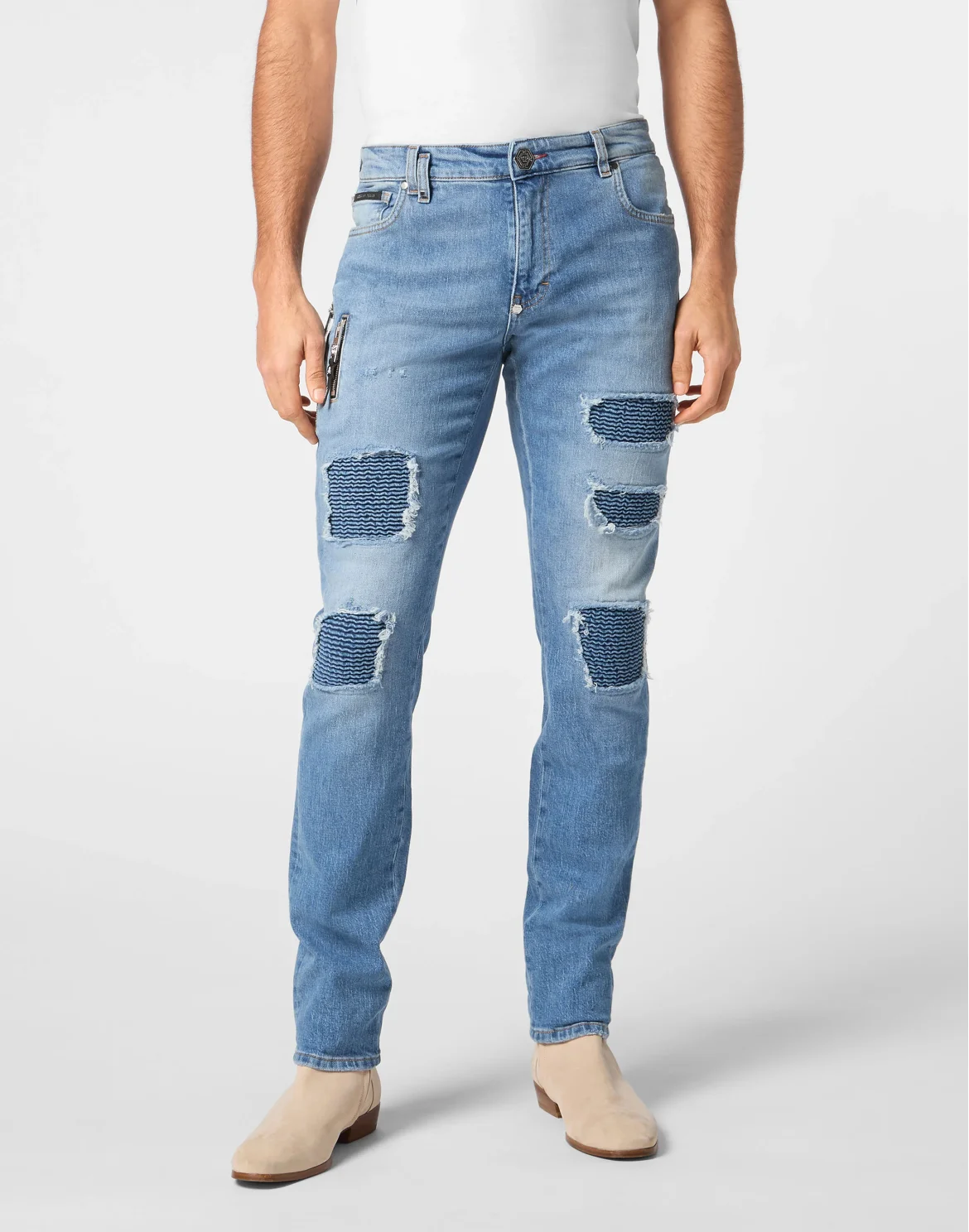 Denim Rock Star Fit Trousers Studs, цвет: Голубой