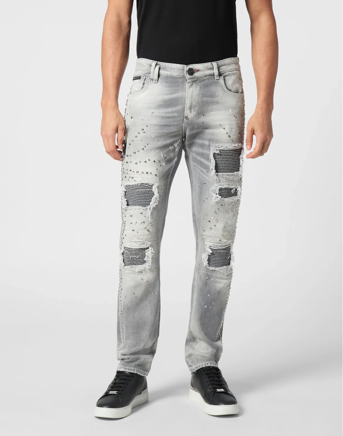 Denim Rock Star Fit Trousers Studs, цвет: Серый