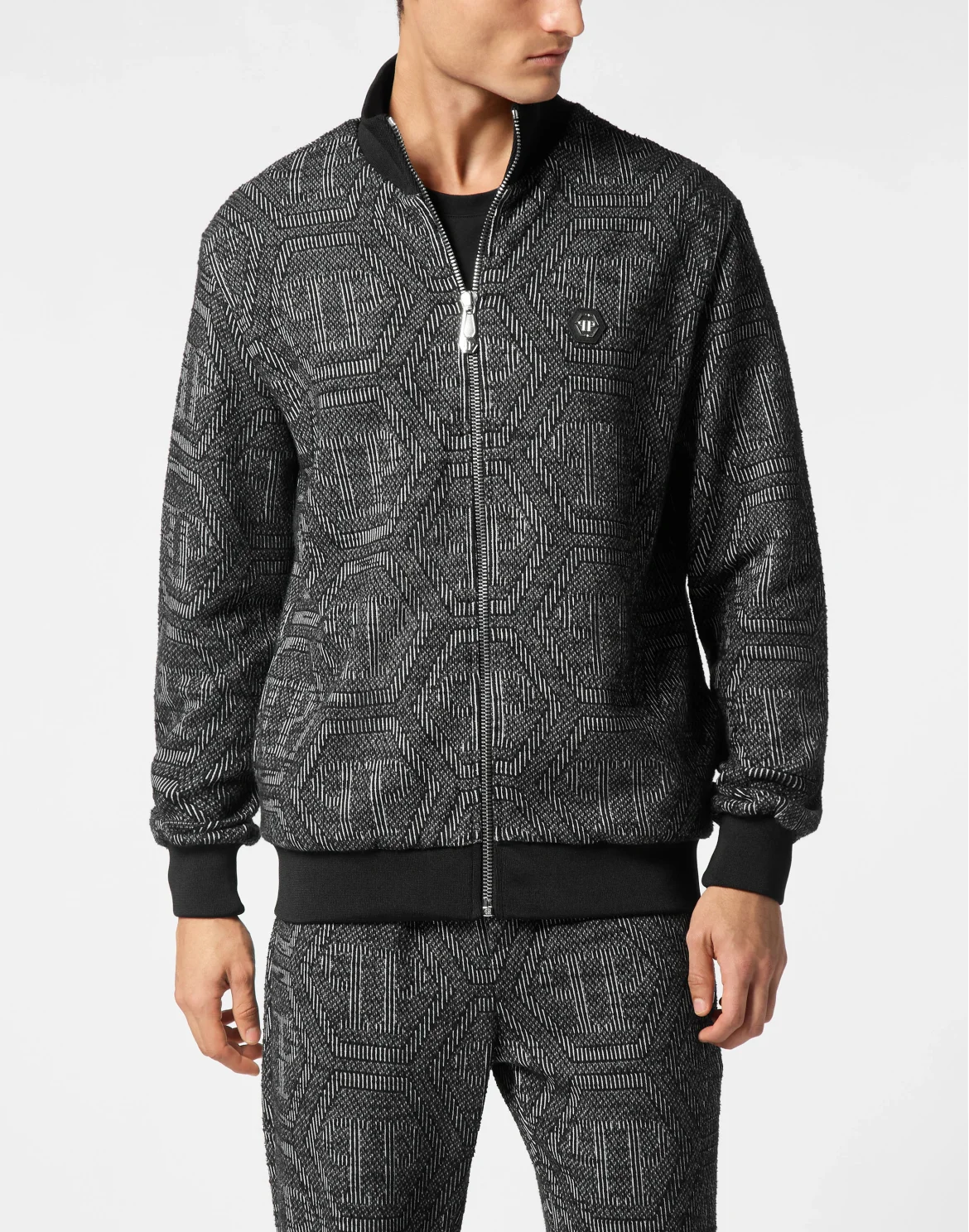 Jacquard Jogging Jacket LS Monogram, цвет: Черный