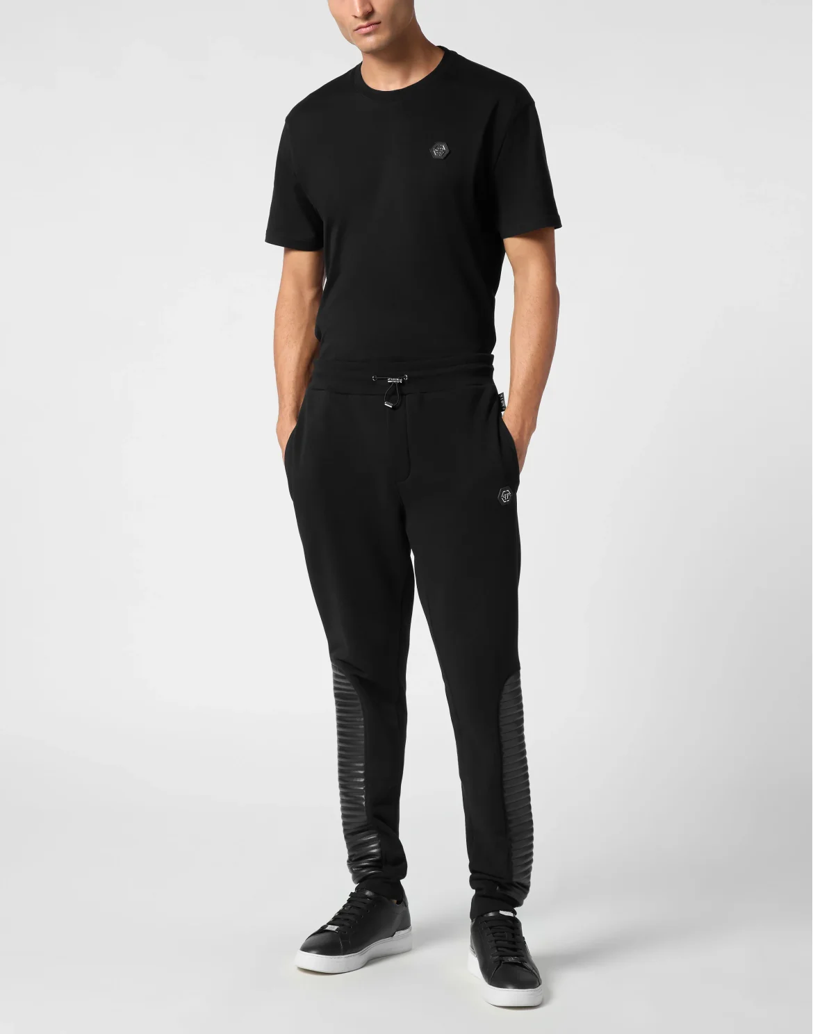 Jogging Trousers With Leather Inserts, цвет: Черный