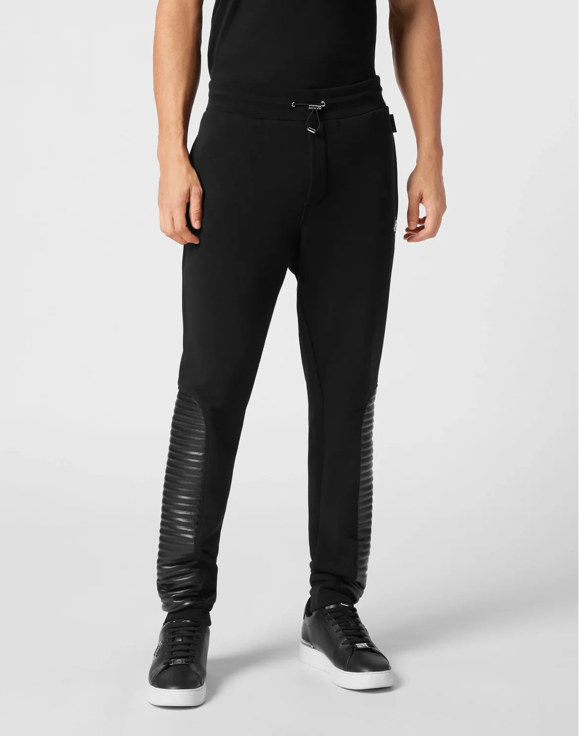 Jogging Trousers With Leather Inserts, цвет: Черный