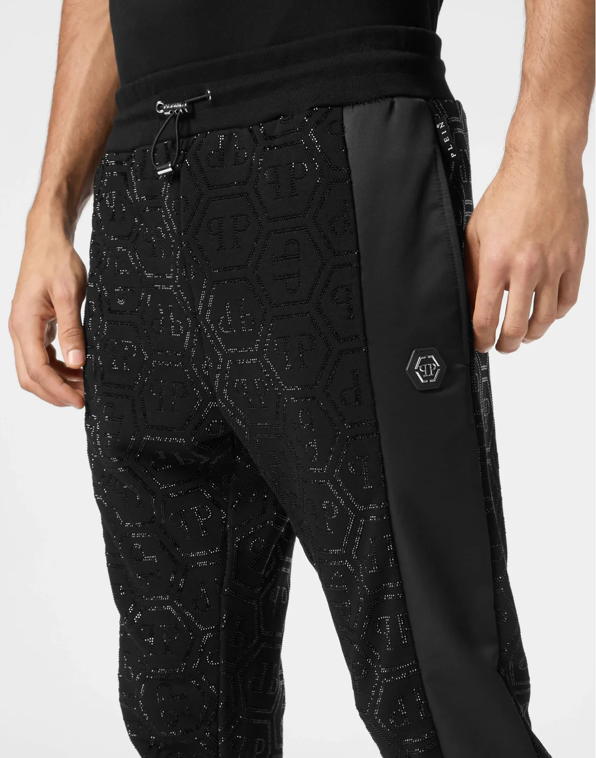 Trousers Jogging Nylon Inserts Monogram Strass, цвет: Черный