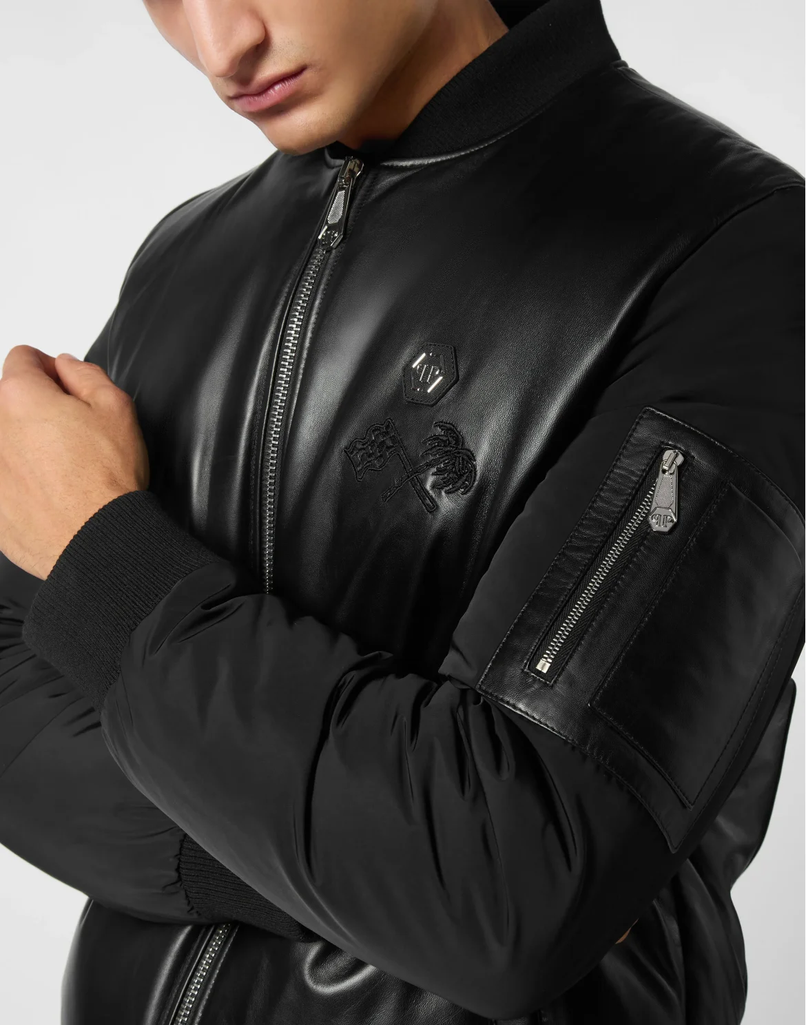 Leather Bomber Jacket LS Racing Club, цвет: Черный