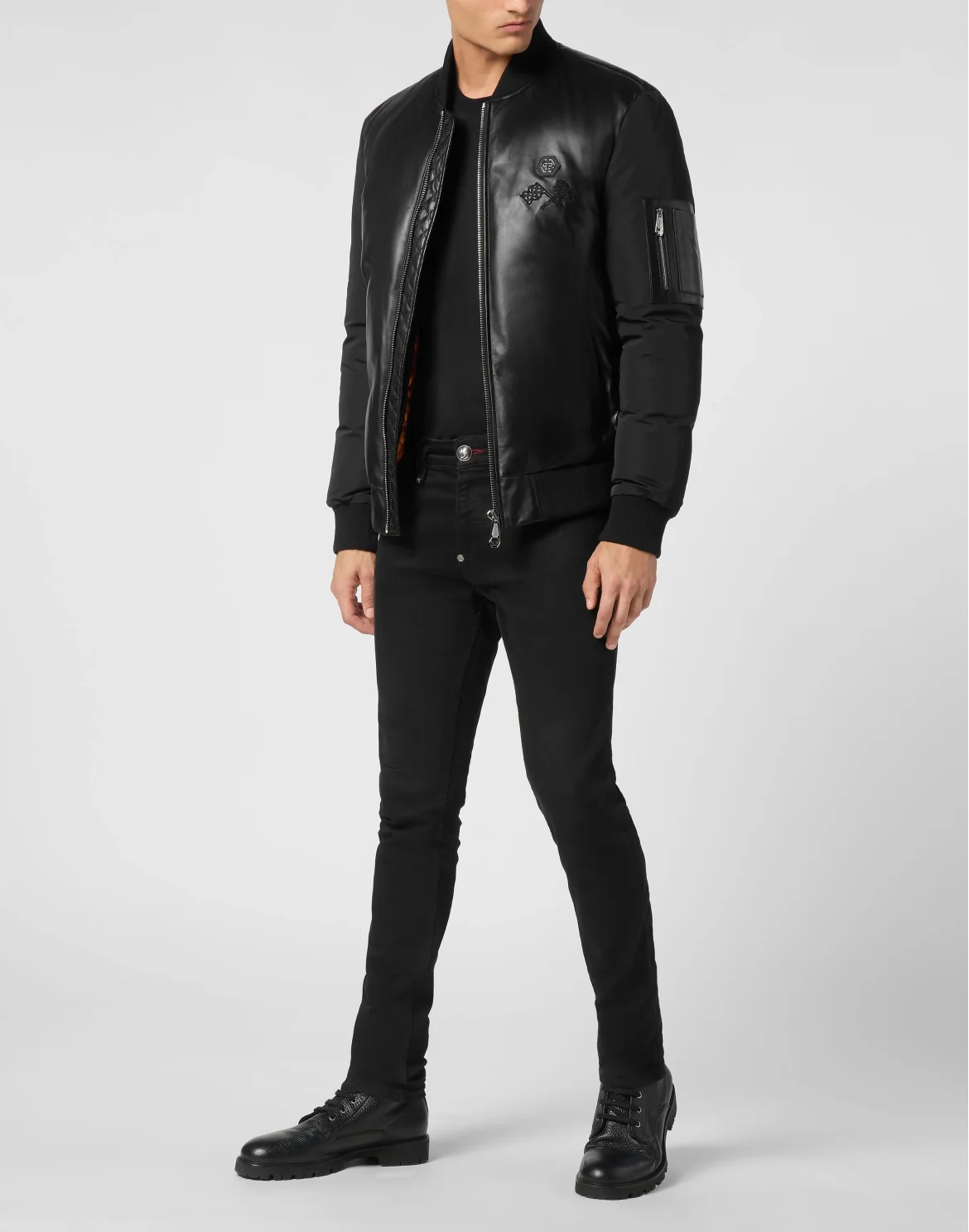 Leather Bomber Jacket LS Racing Club, цвет: Черный