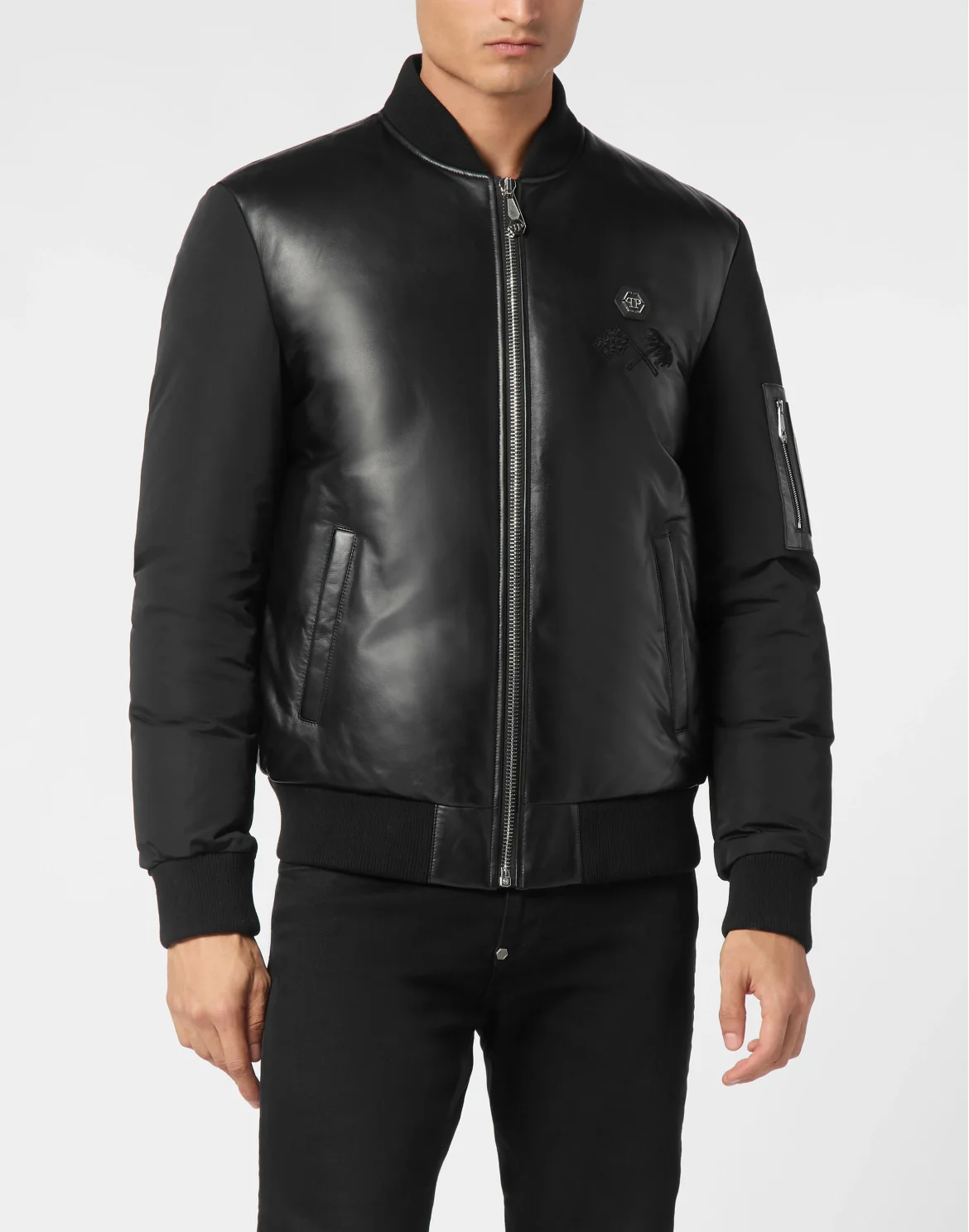 Leather Bomber Jacket LS Racing Club, цвет: Черный