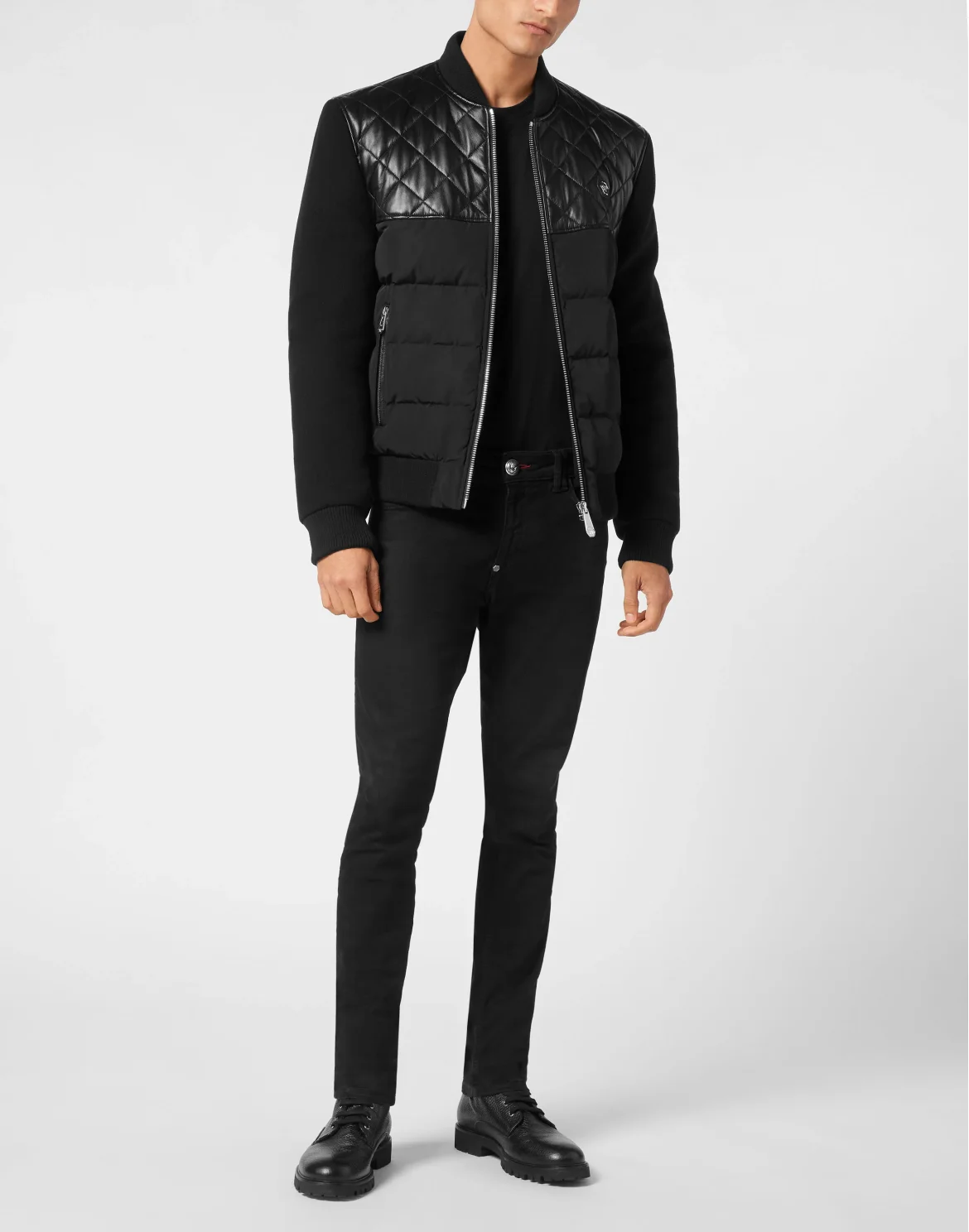 Puffer Leather Bomber Jacket LS, цвет: Черный
