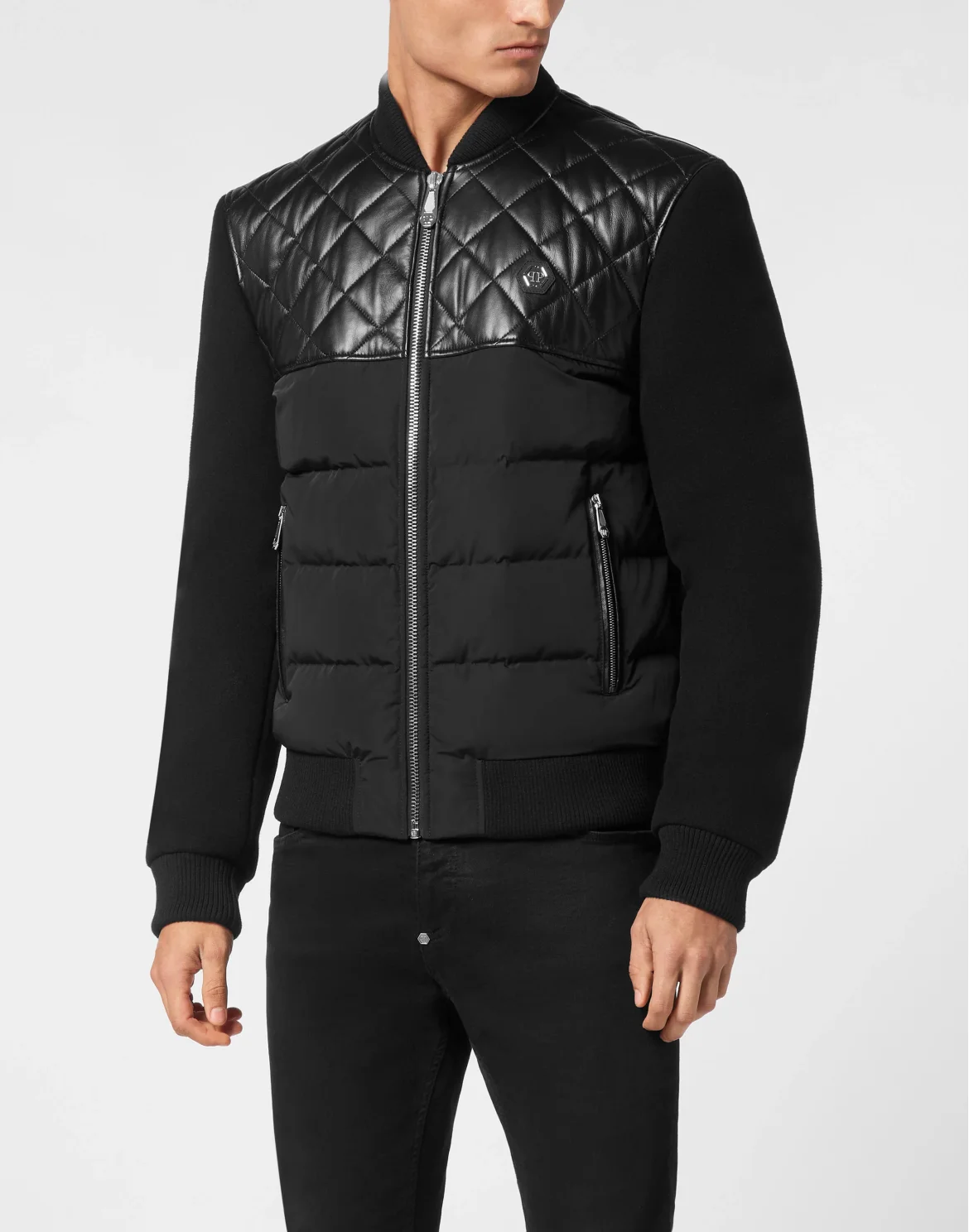 Puffer Leather Bomber Jacket LS, цвет: Черный