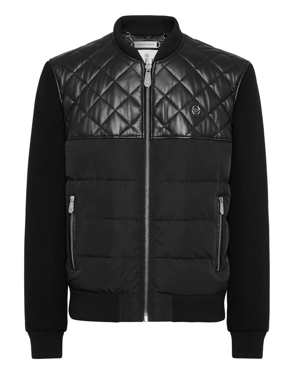 Puffer Leather Bomber Jacket LS, цвет: Черный