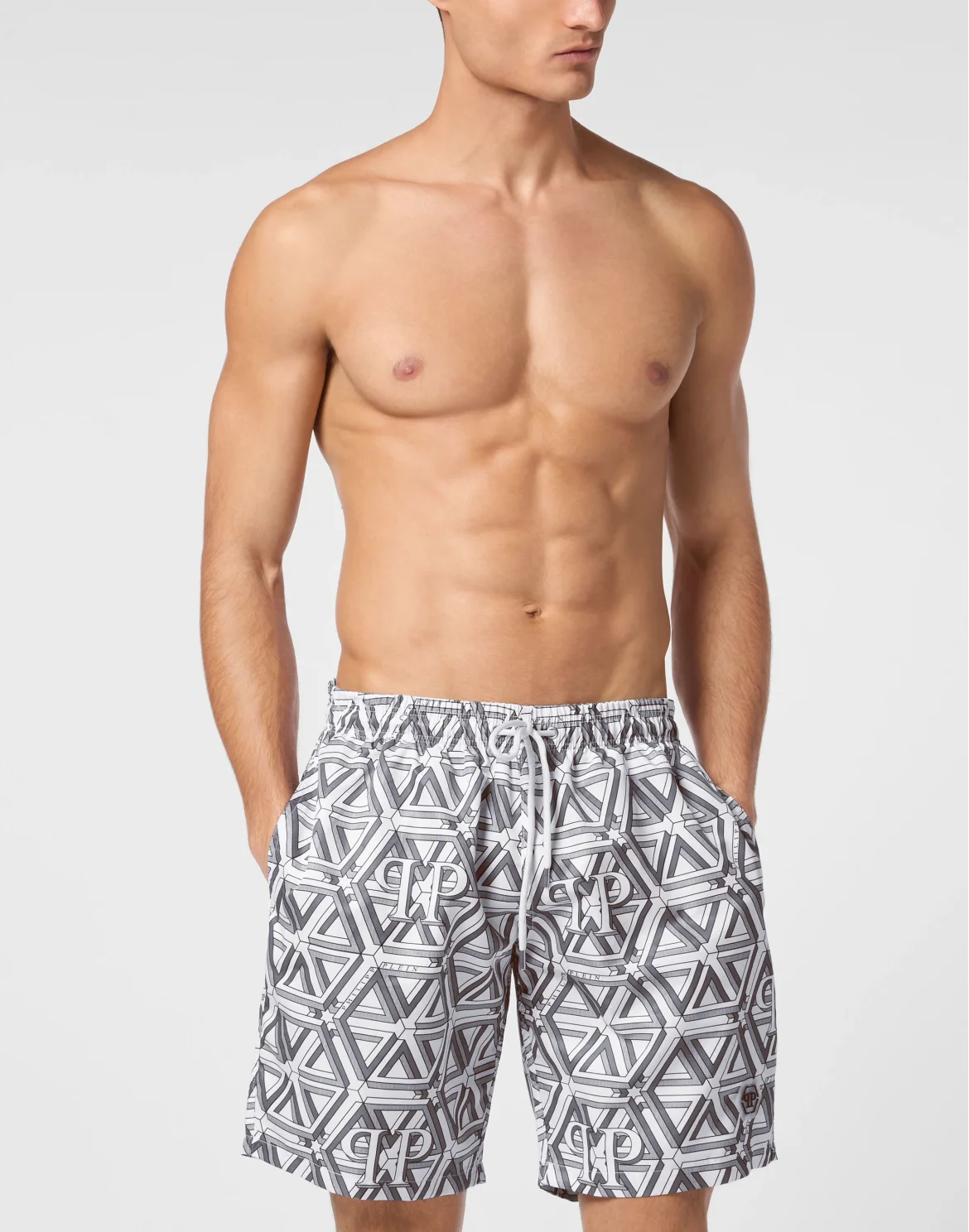 Jogging Printed Shorts with Hexagon Monogram, цвет: Белый