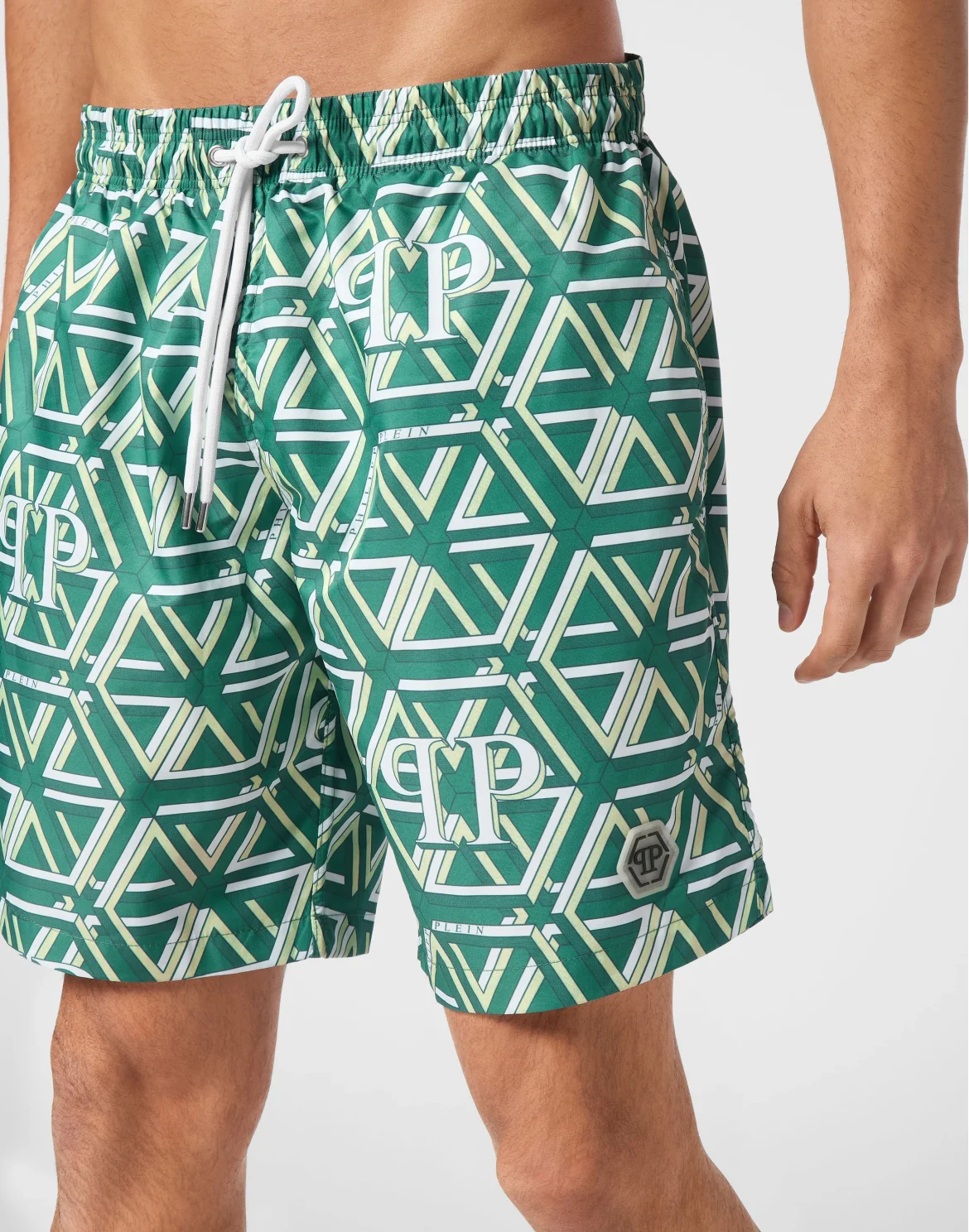 Jogging Printed Shorts with Hexagon Monogram, цвет: Зеленый