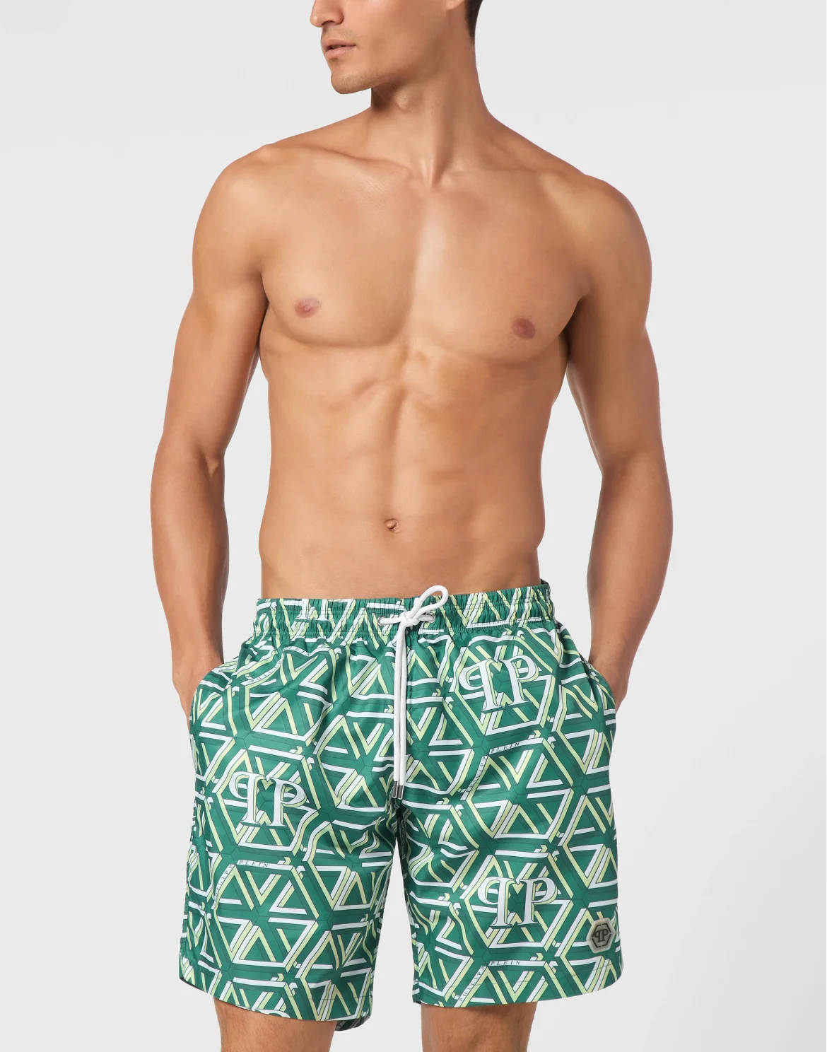Jogging Printed Shorts with Hexagon Monogram, цвет: Зеленый