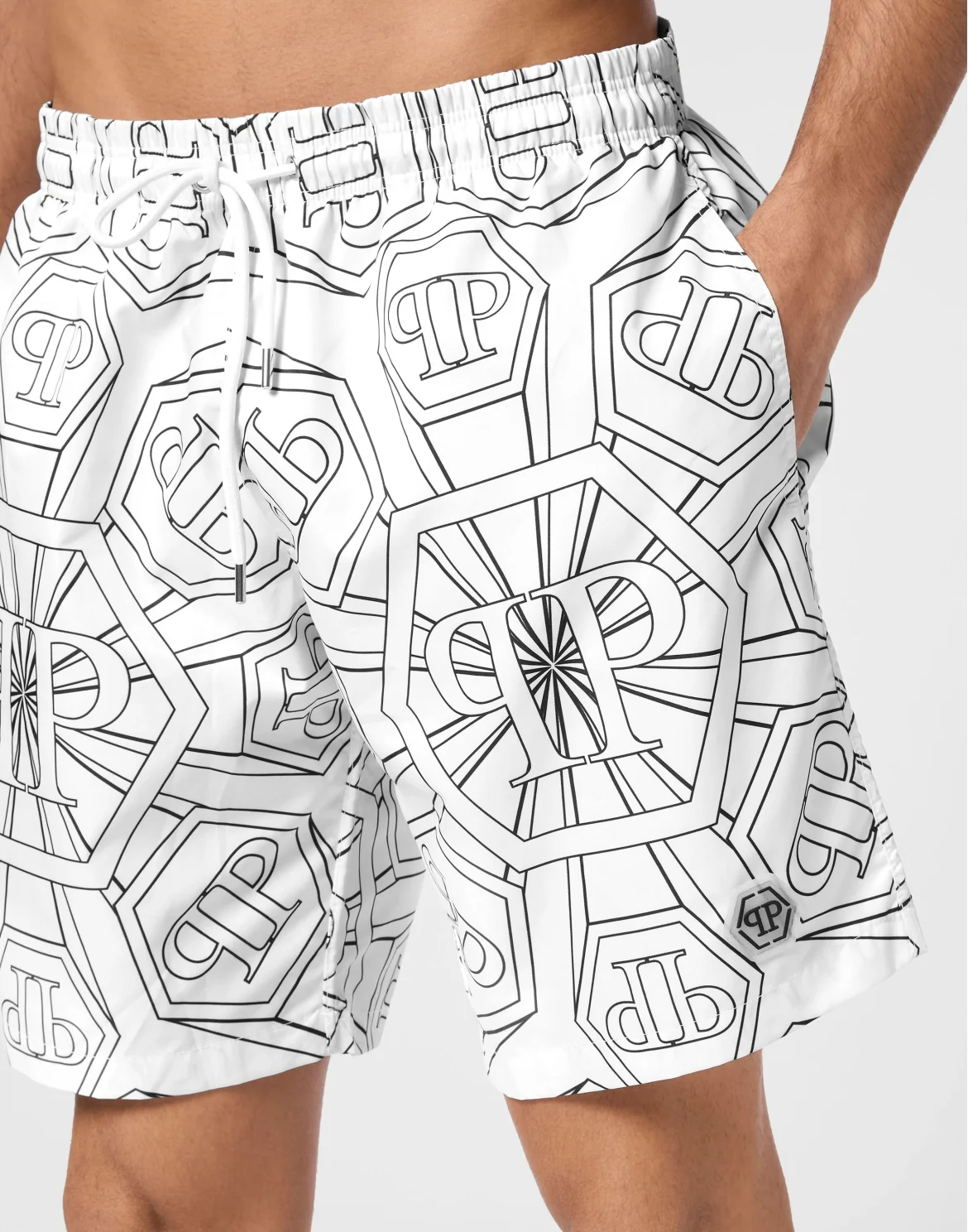 Jogging Printed Shorts with Hexagon Monogram, цвет: Белый