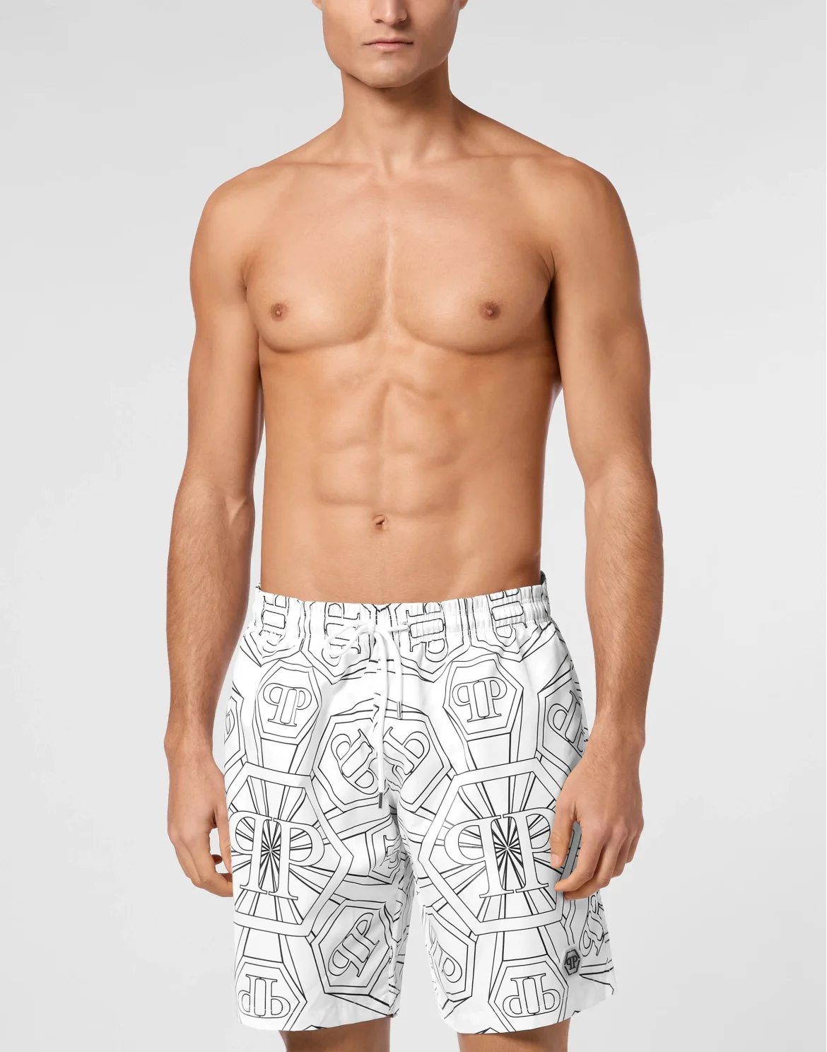 Jogging Printed Shorts with Hexagon Monogram, цвет: Белый