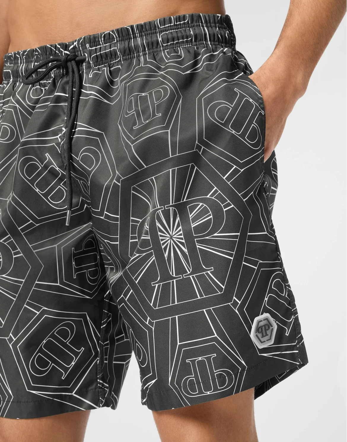 Jogging Printed Shorts with Hexagon Monogram, цвет: Черный