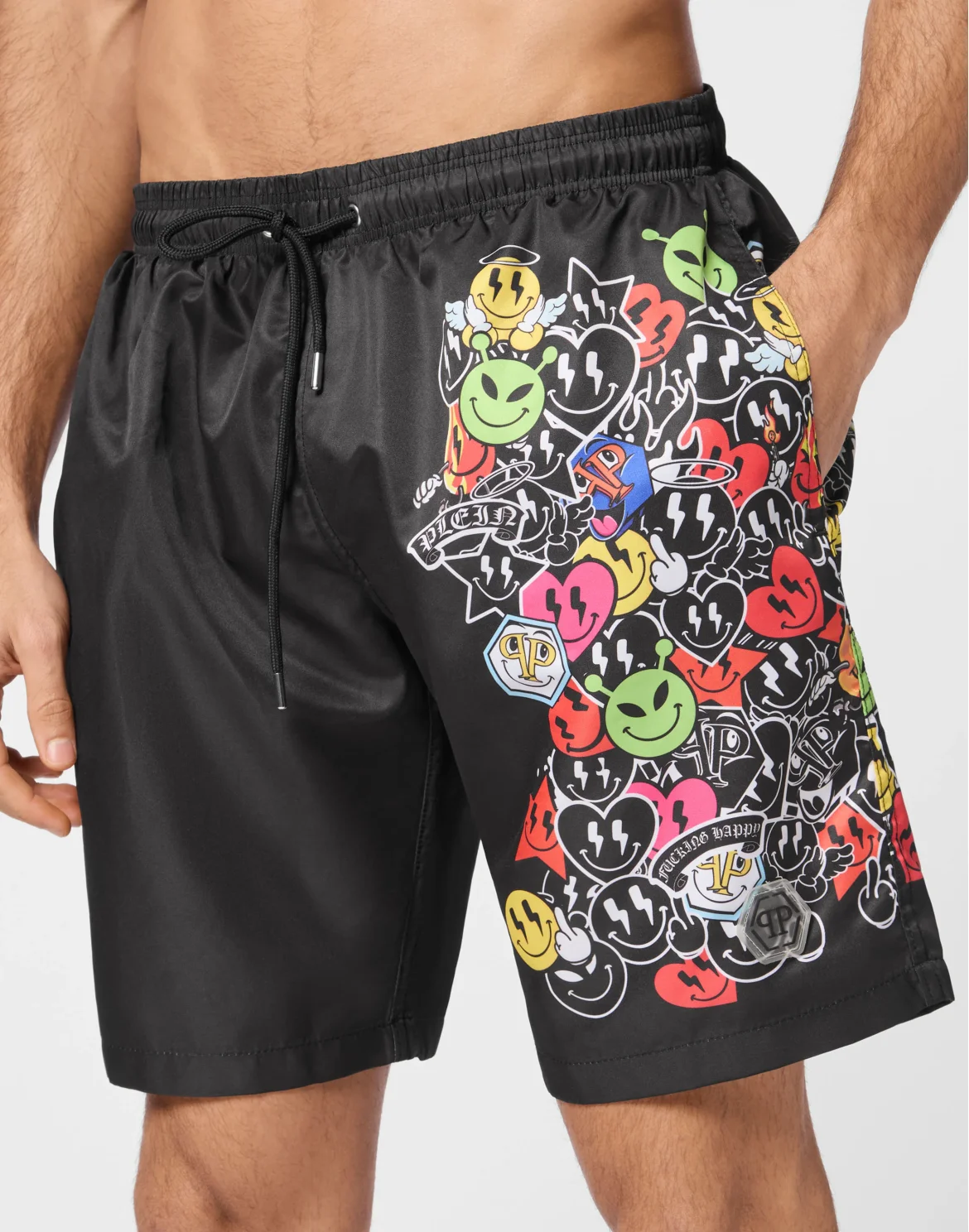 Jogging Printed Shorts with Plein Smile, цвет: Черный