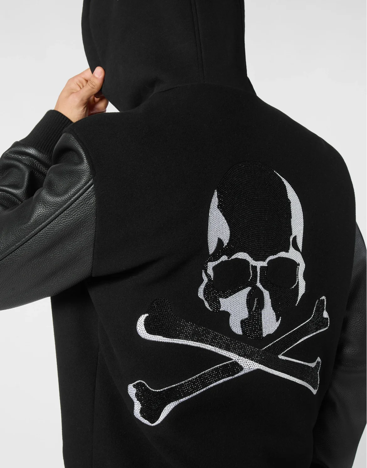 Hoodie Sweatjacket With Leather Sleeves Skull&Bones, цвет: Черный