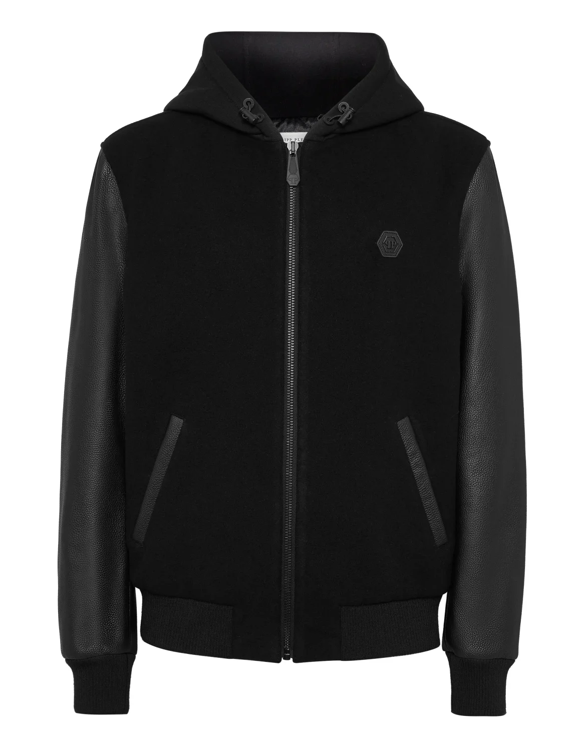 Hoodie Sweatjacket With Leather Sleeves Skull&Bones, цвет: Черный