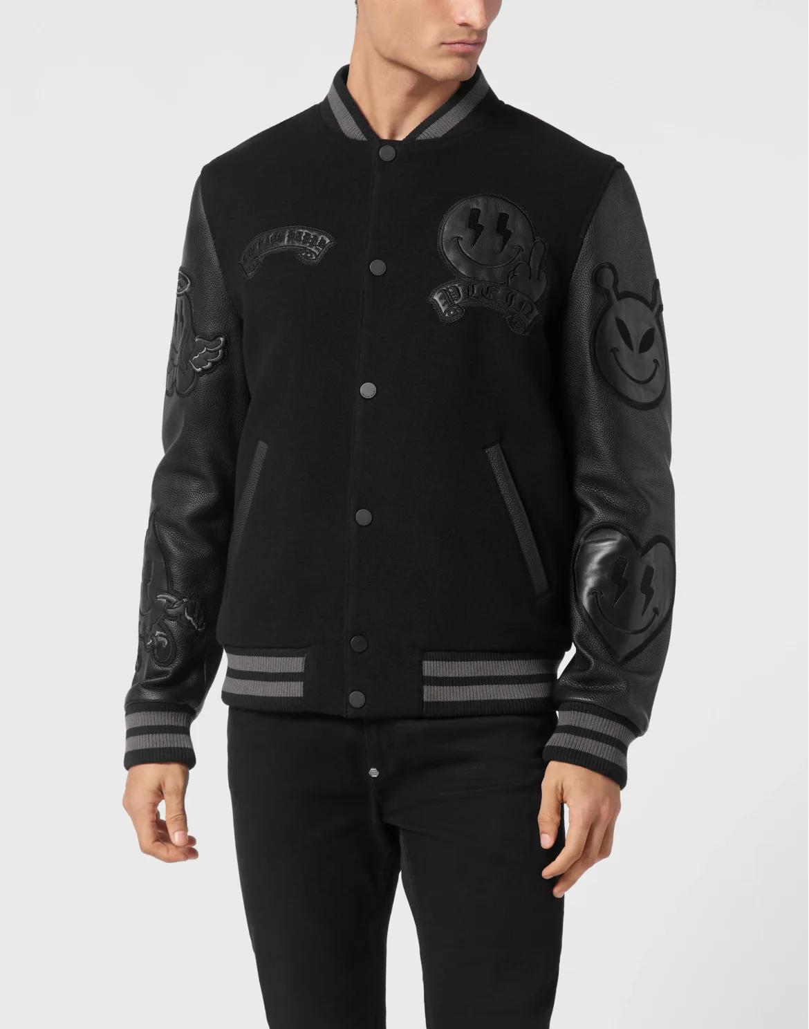 College Wool Bomber LS Smile, цвет: Черный