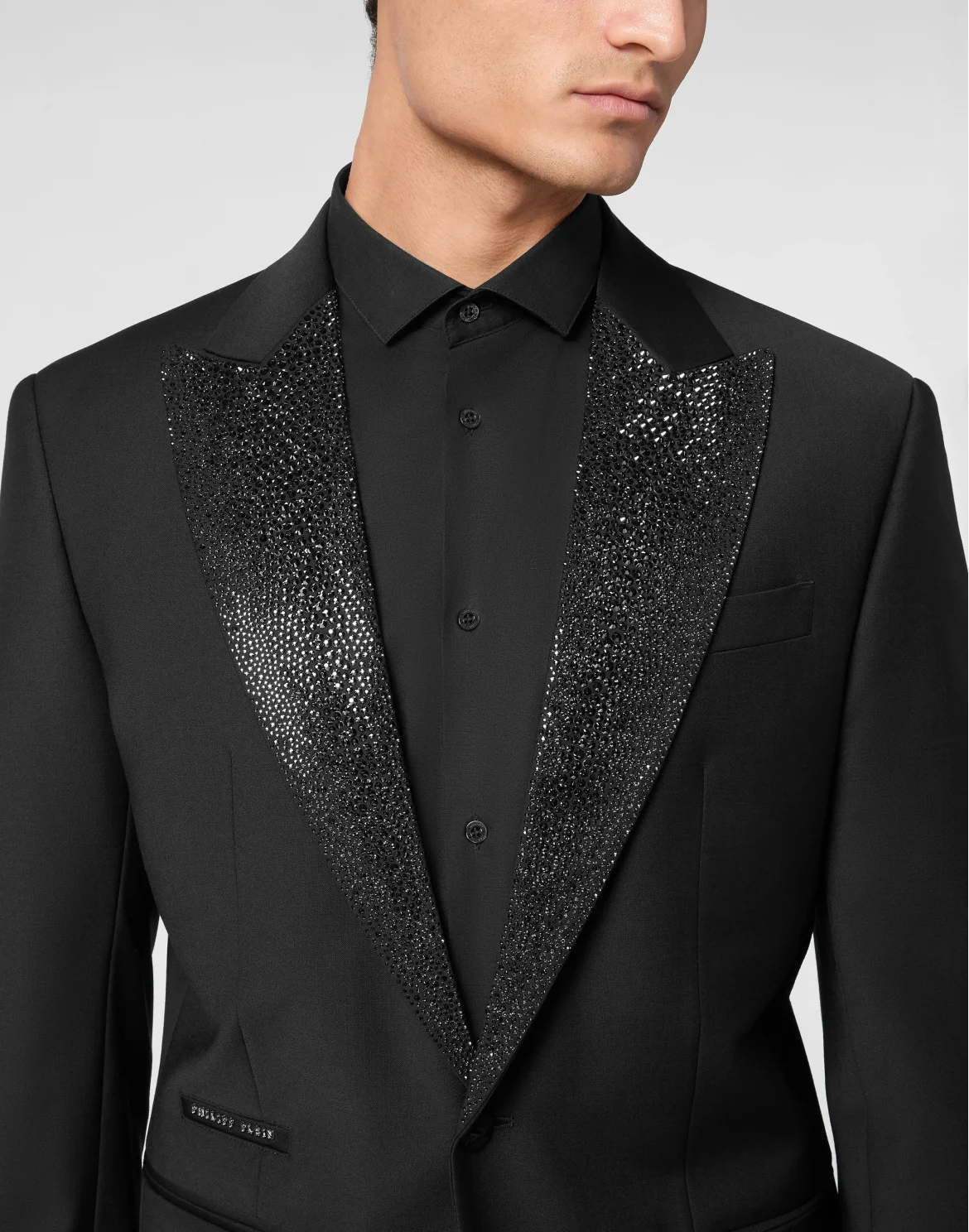 Wool Blazer LS Strass Rever, цвет: Черный