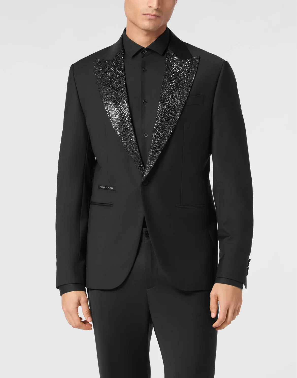 Wool Blazer LS Strass Rever, цвет: Черный