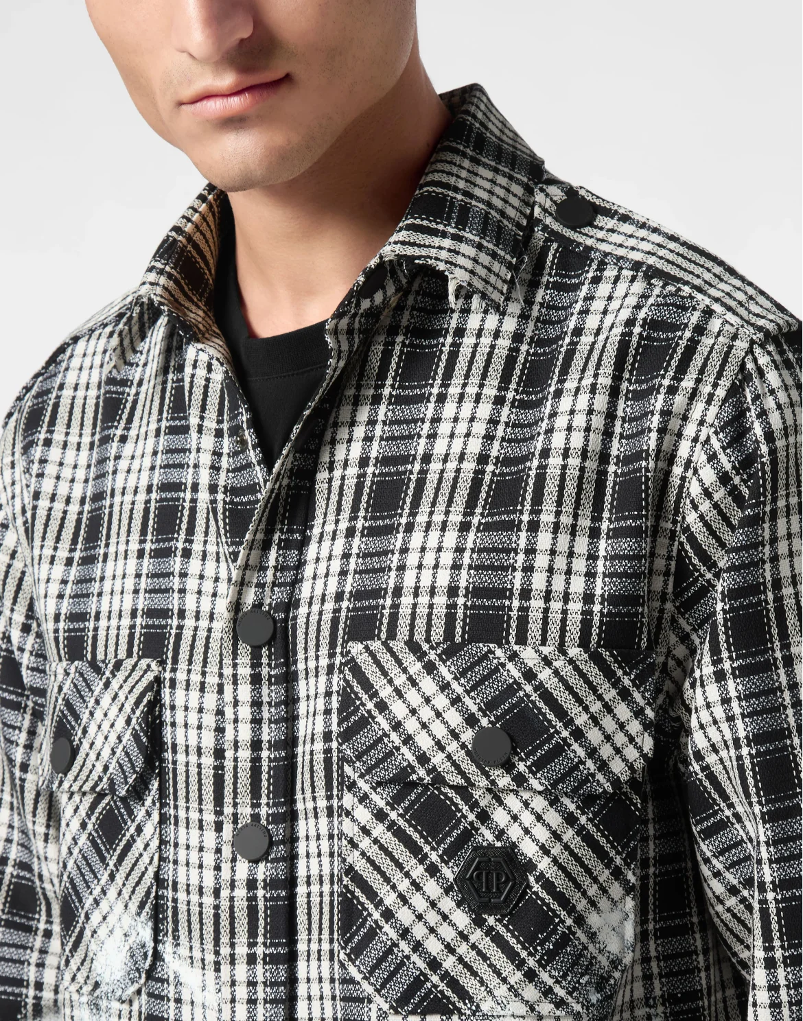 Padded Vintage Checked Military Overshirt LS Gothic Plein, цвет: Черный