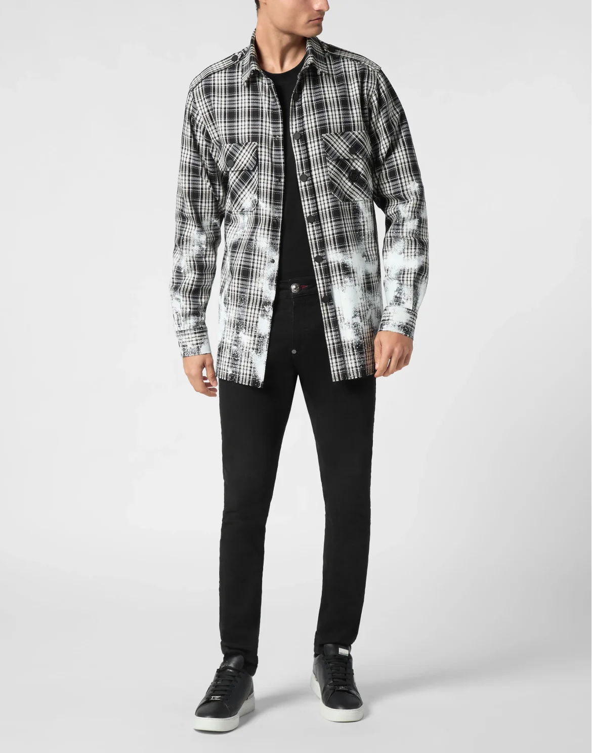 Padded Vintage Checked Military Overshirt LS Gothic Plein, цвет: Черный