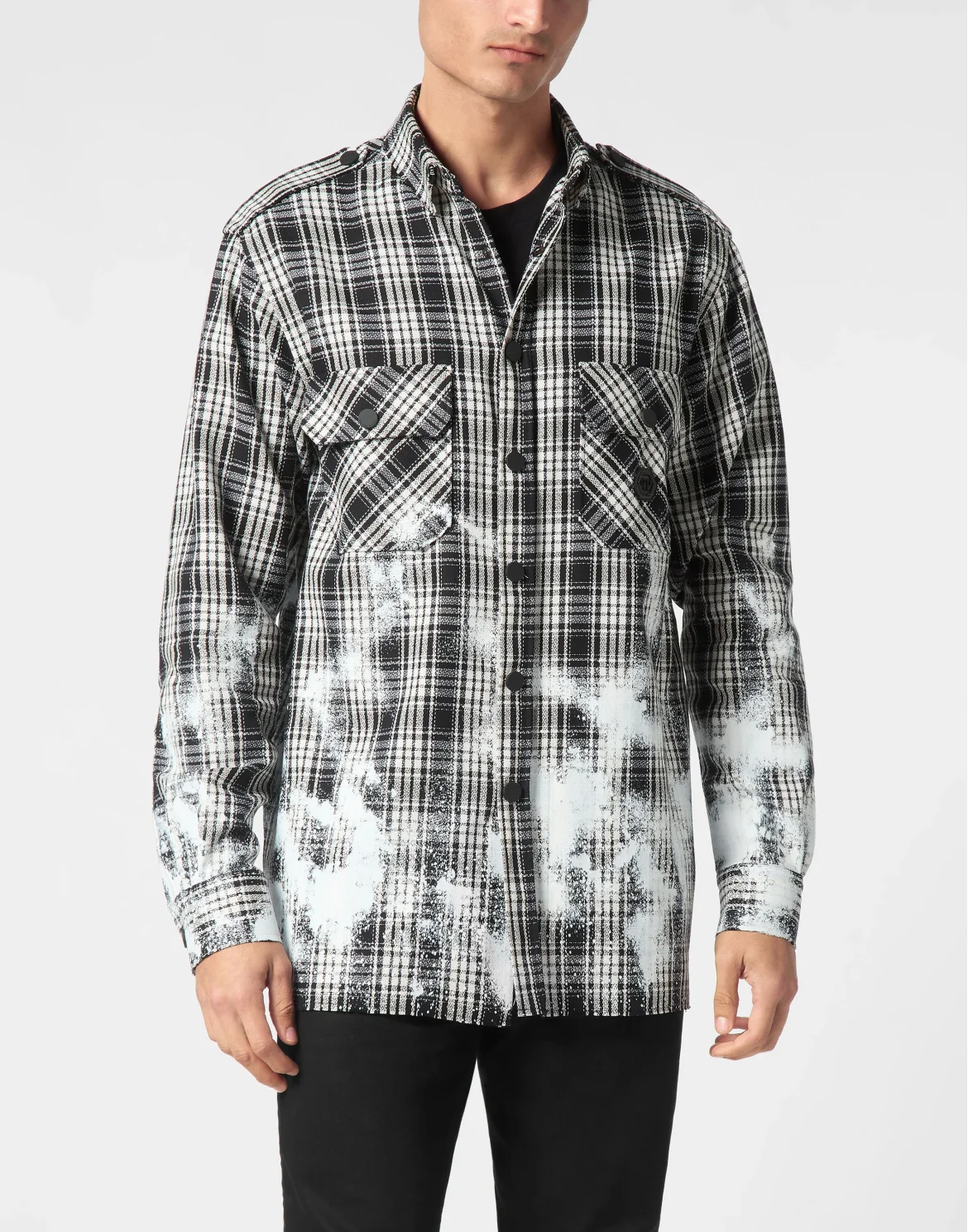Padded Vintage Checked Military Overshirt LS Gothic Plein, цвет: Черный