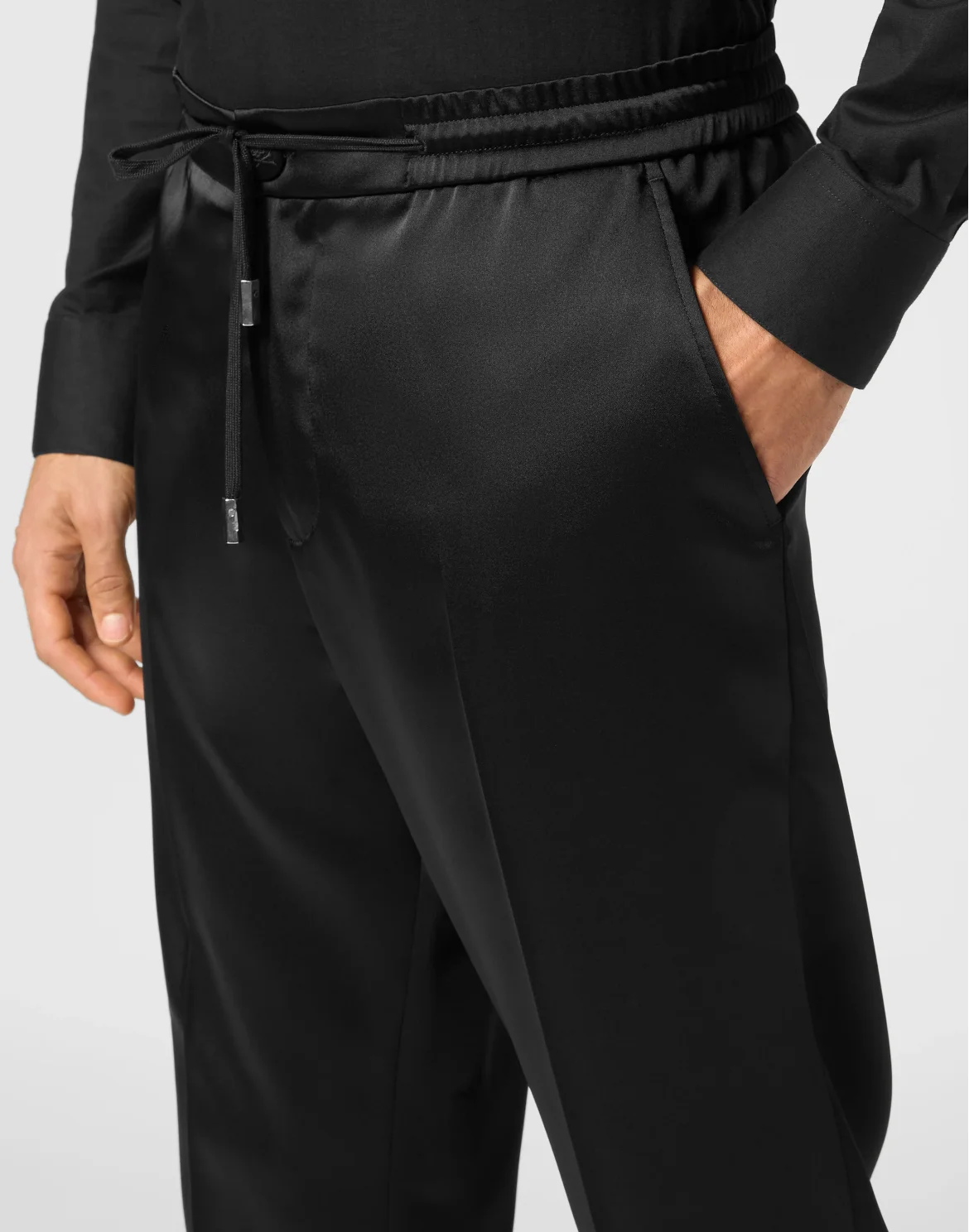 Satin Trousers Tailored Fit, цвет: Черный