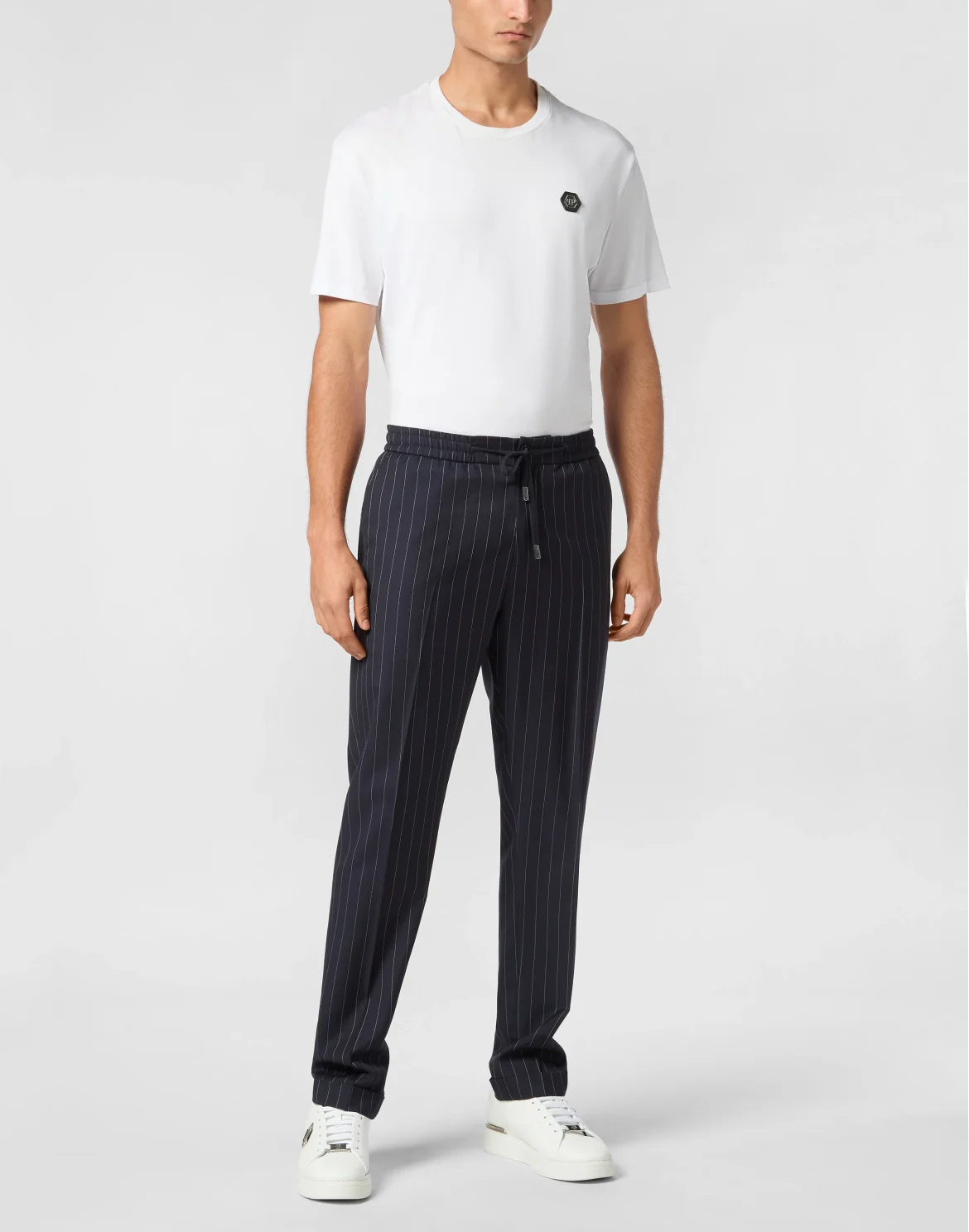 Wool Pinstripe Jogging Trousers, цвет: Синий