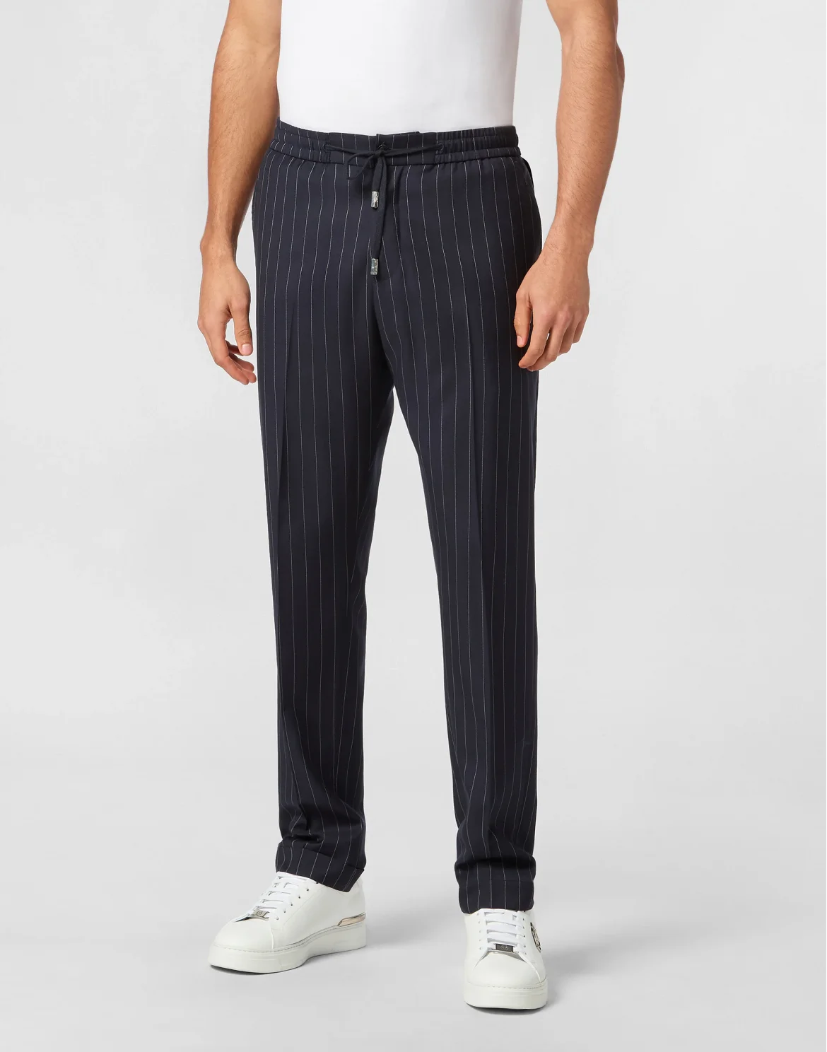 Wool Pinstripe Jogging Trousers, цвет: Синий