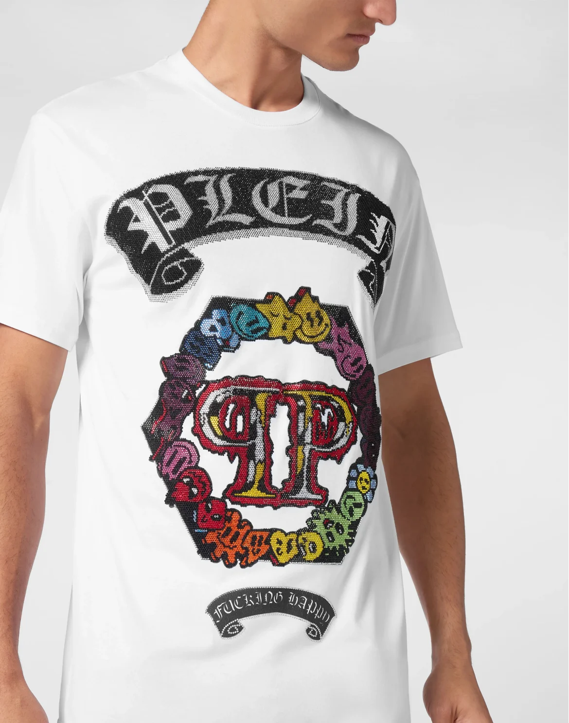 T-shirt Round Neck SS Strass Smile, цвет: Белый