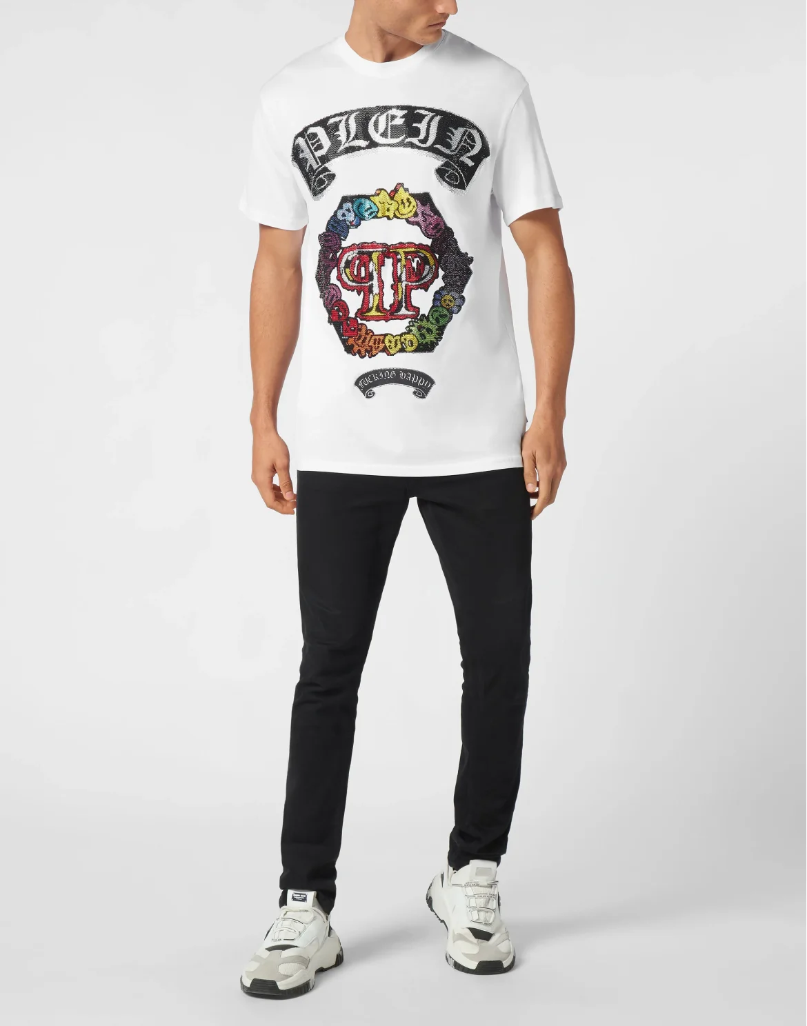 T-shirt Round Neck SS Strass Smile, цвет: Белый