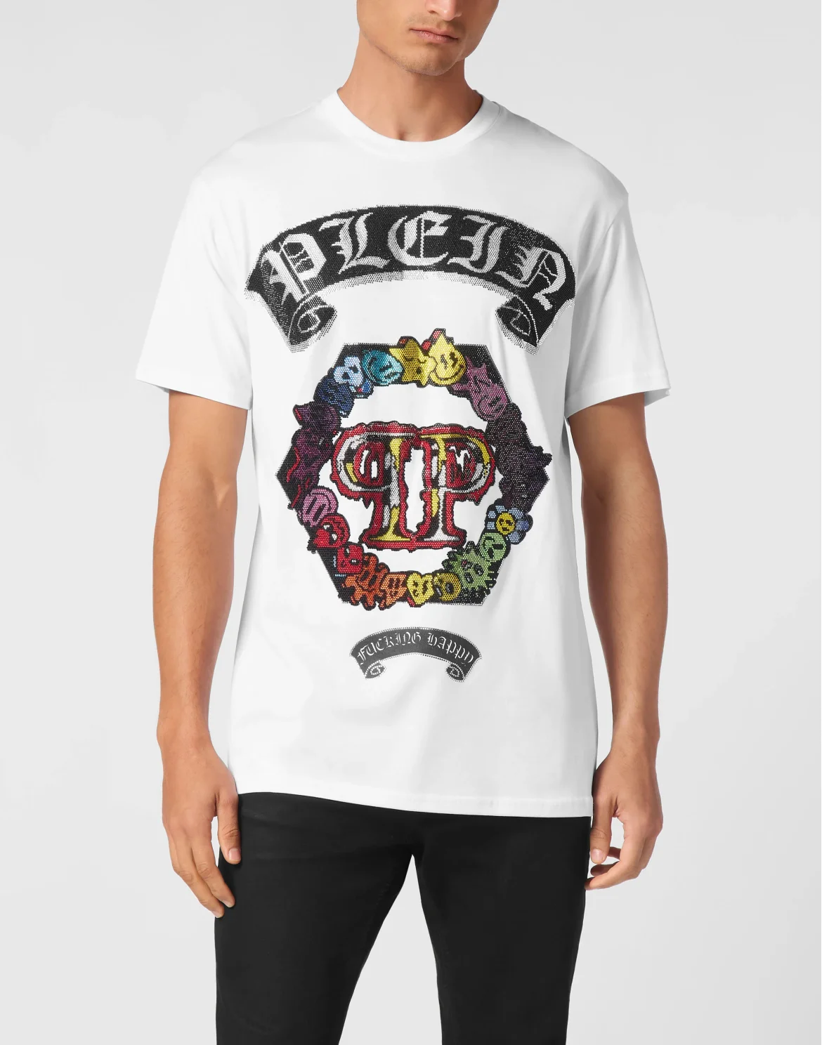 T-shirt Round Neck SS Strass Smile, цвет: Белый