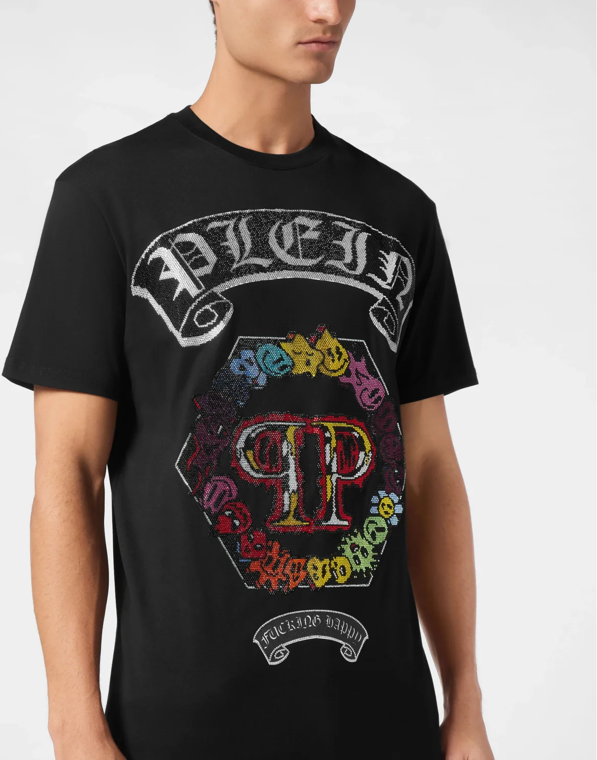 T-shirt Round Neck SS Strass Smile, цвет: Черный