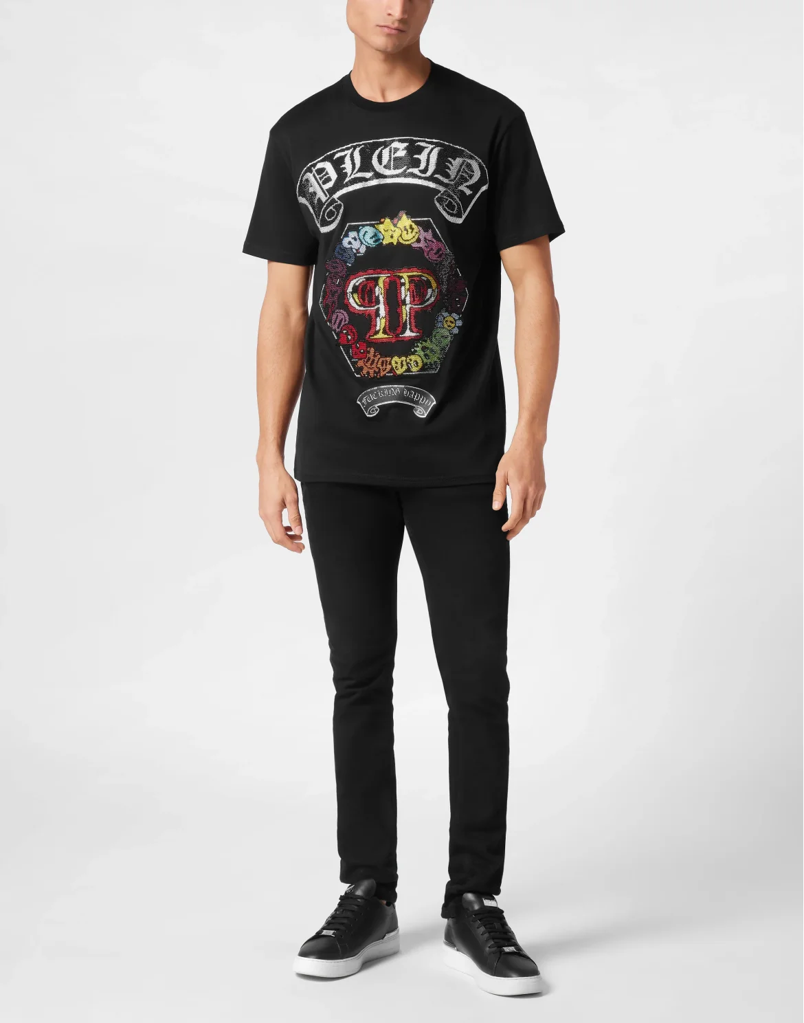 T-shirt Round Neck SS Strass Smile, цвет: Черный