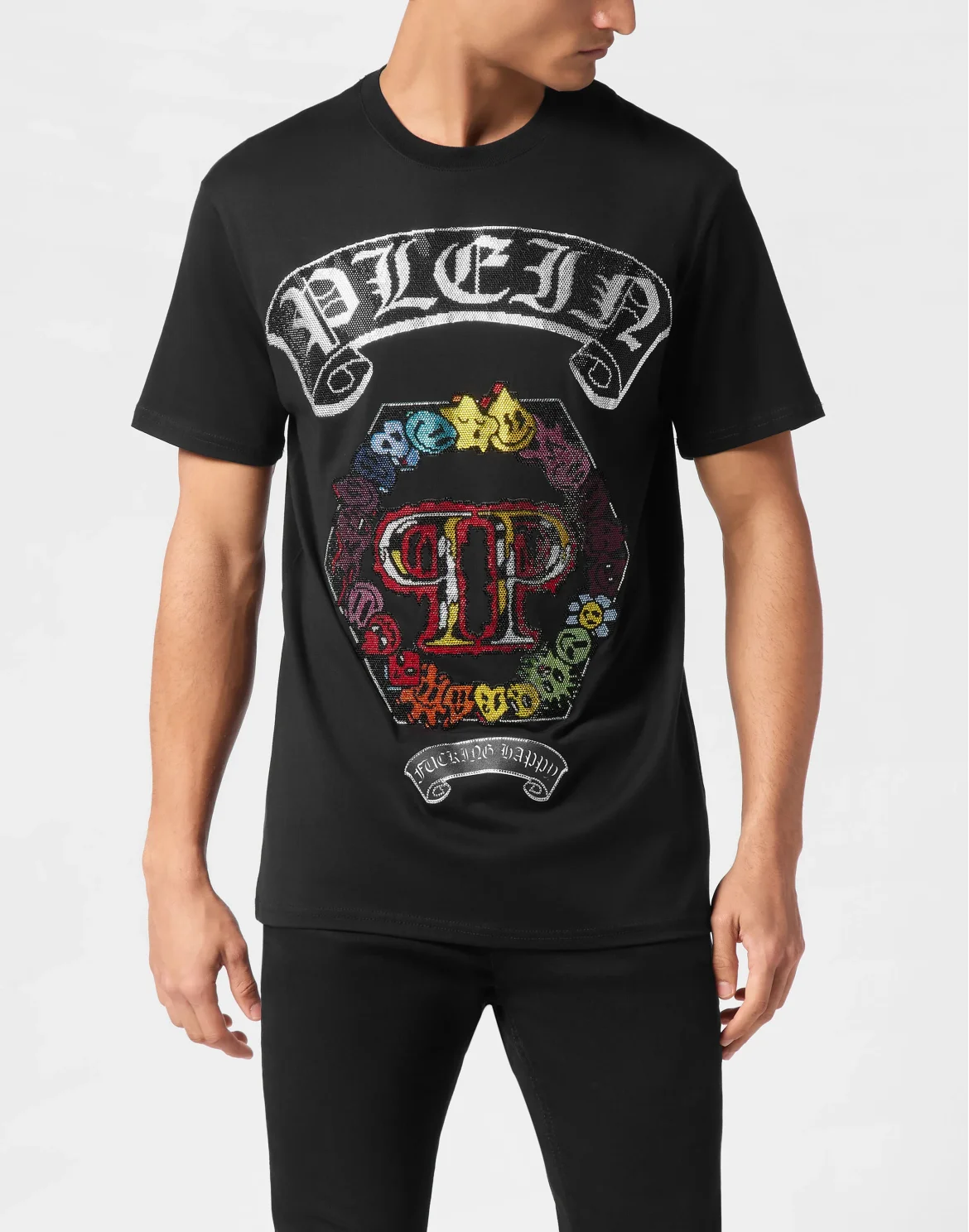 T-shirt Round Neck SS Strass Smile, цвет: Черный